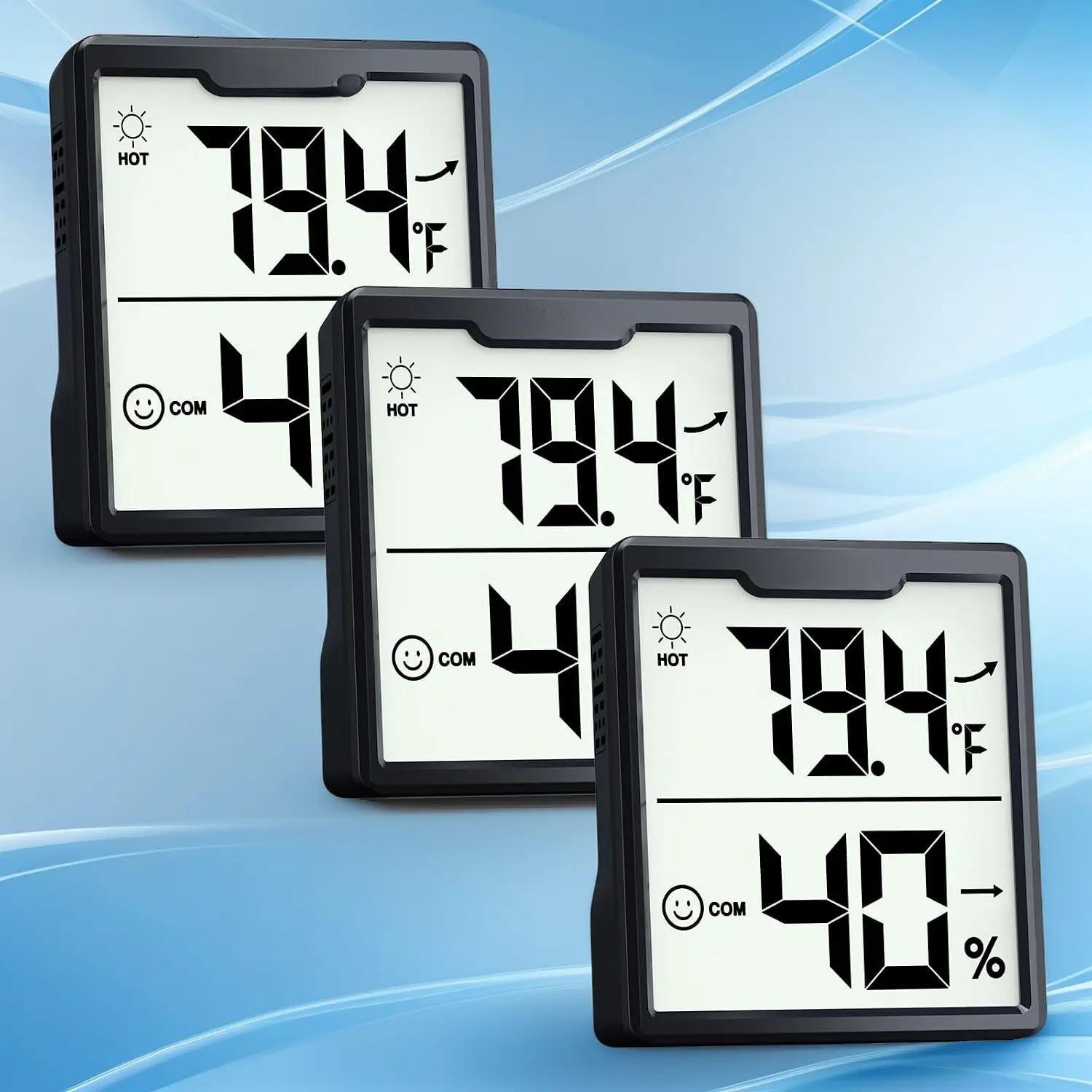 3 Pieces Digital Hygrometer Indoor Thermometer Humidity Meter with Accurate Temperature and Humidity Monitor for House, Baby Room, Greenhouse, Incubator - Battery Included