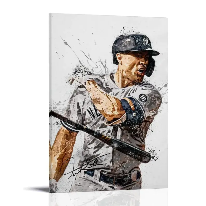 Baseball Star Giancarlo Stanton Watercolor Sports Art Wall Art Picture Painting Poster Canvas Print Artworks Bedroom Living Room Decor