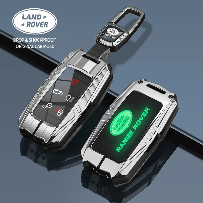 Suitable for Land Rover Range Rover Sport, Range Rover Evoque, Discovery Sport, Discovery 4, Range Rover Freelander 2 5-button Metal Car Key Protective Case, key cover, armored style with glow-in-the-dark logo on the back
