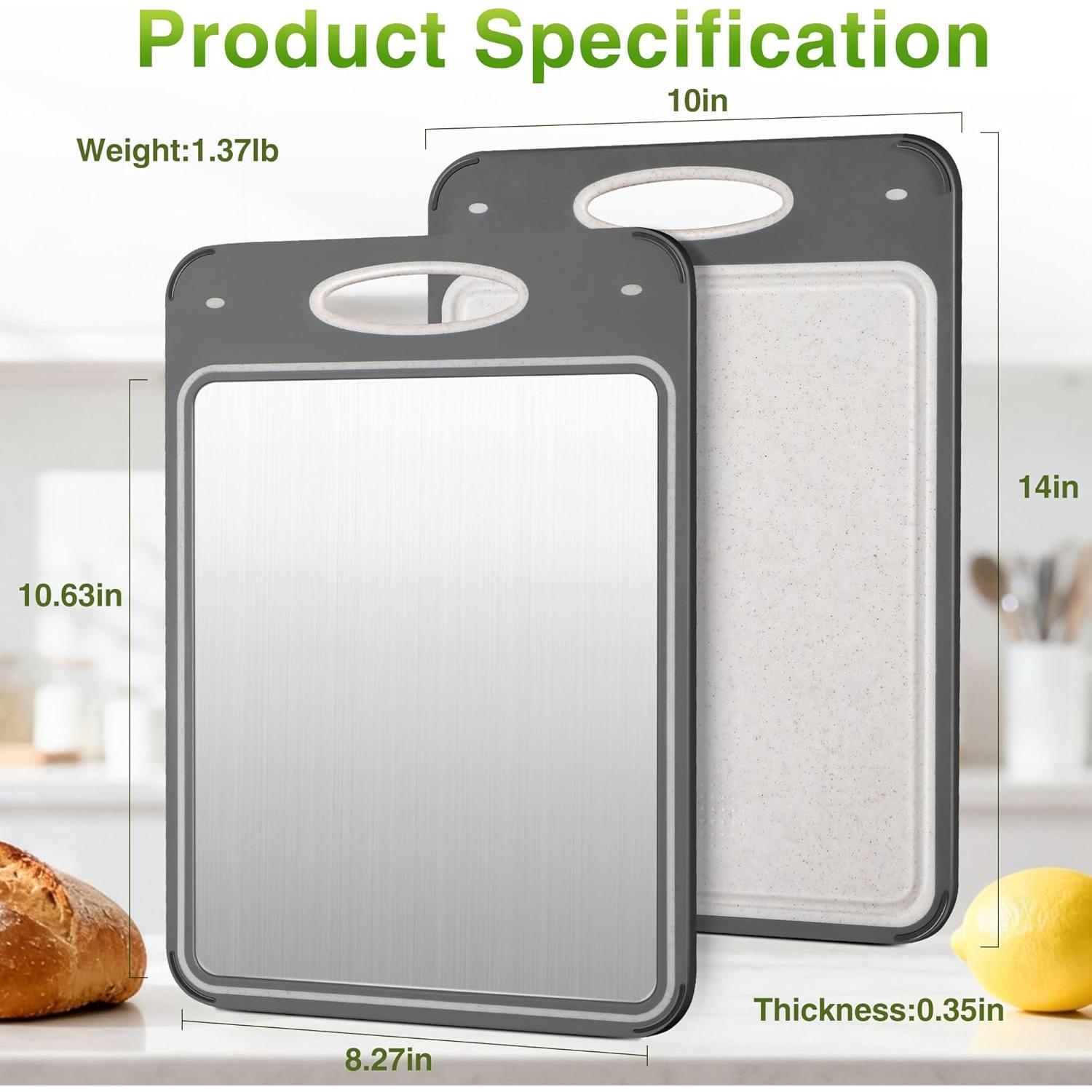 Titanium  Boards for Kitchen - Katuchef Non  Double Sided Metal for Meat/Fish & Wheat Straw PP for Fruits/Vegetables, Dishwasher Safe, Hygienic, Pure Titanium Easy Clean Chopping Board