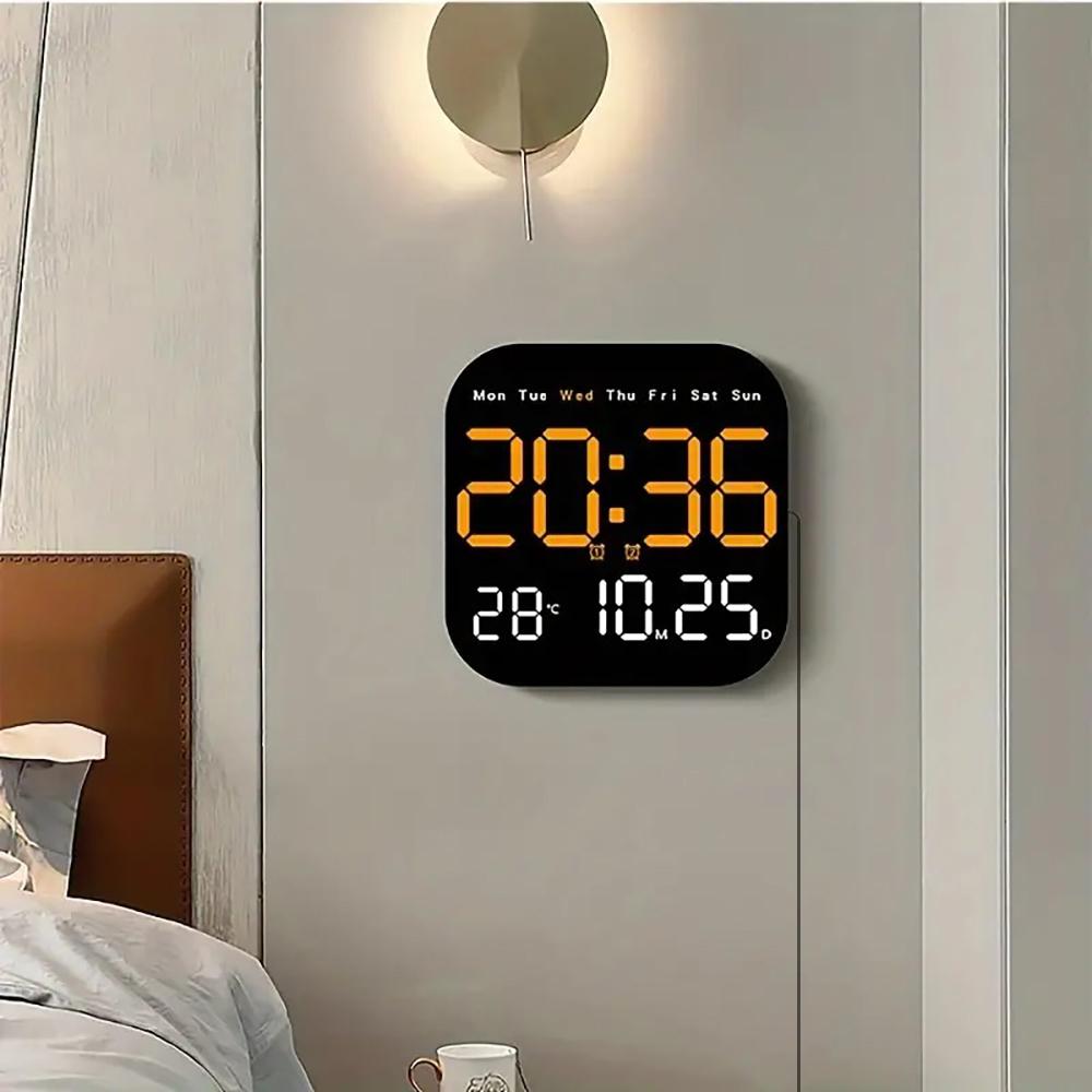 Intelligent Large-Screen Digital Living Room Wall Clock with Remote Control, Battery-Powered LED Wall Clock with Calendar, Time and Temperature Display, LED Multifunctional Alarm Clock and Home Decor, Valentine's Day Gift, USB Powered Clock