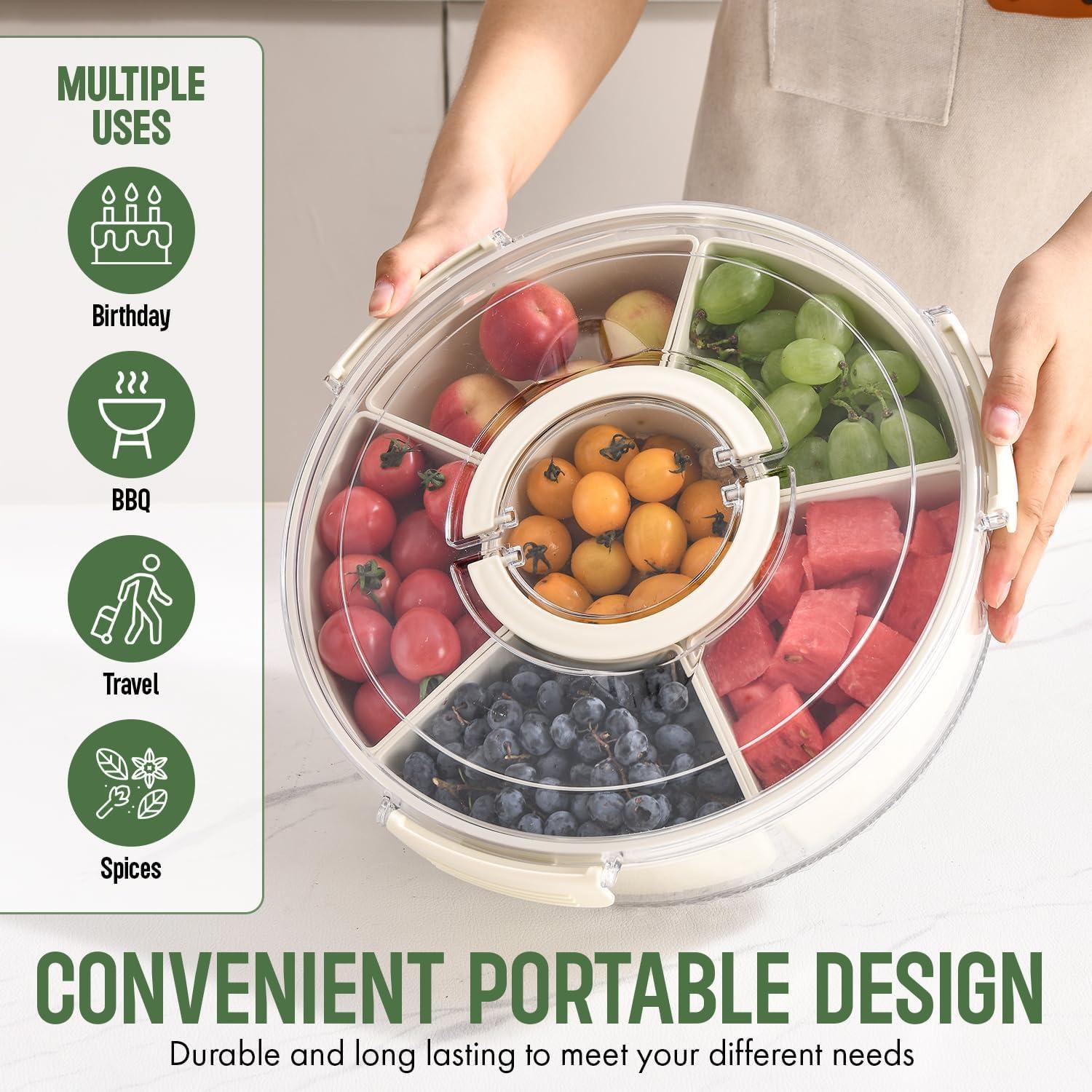 Rotating Food Storage Container, 1 Count 6-grid Detachable Snack Storage Box, Fruit & Vegetable Storage Box with Lid, Reusable Snack Containers, Kitchen Utensils & Gadgets
