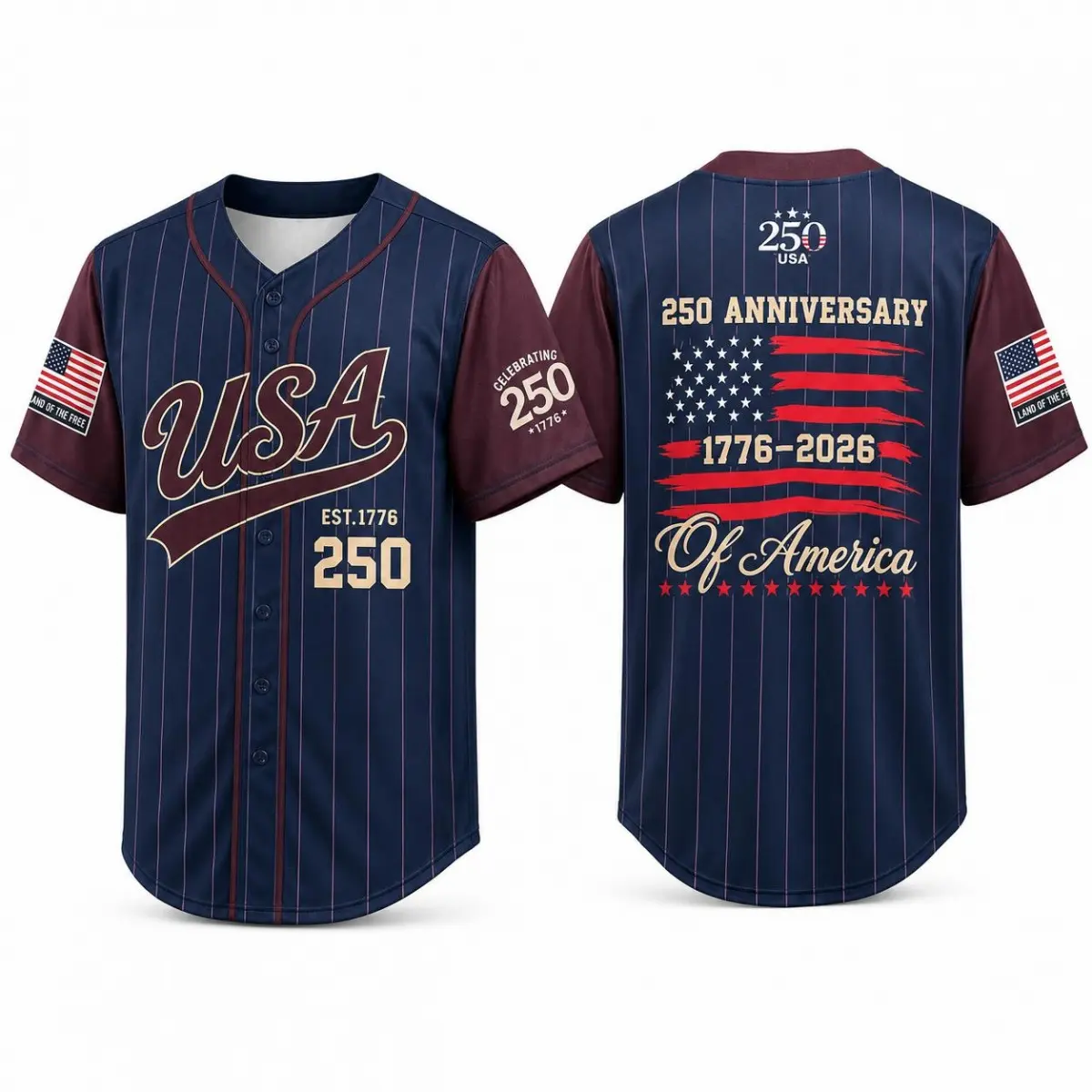 Patriotic 4th of July Baseball Jersey, USA 250th Anniversary Button Up Shirt, Eagle Graphic Jersey Gift for Men