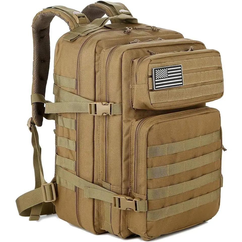 45L Military Look Tactical Backpack, Molle System Army Assault Pack, 3-Day Bug Out Bag with Zipper Closures for Baby & Maternity Hiking Rucksack (Bug Out Gear), Camouflage