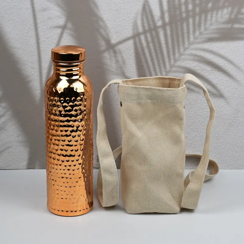 2026 New Hammered Texture Copper Electroplated Sports Water Bottle, Yoga Fitness Travel Outdoor Adventure Cup, Includes Cloth Bag