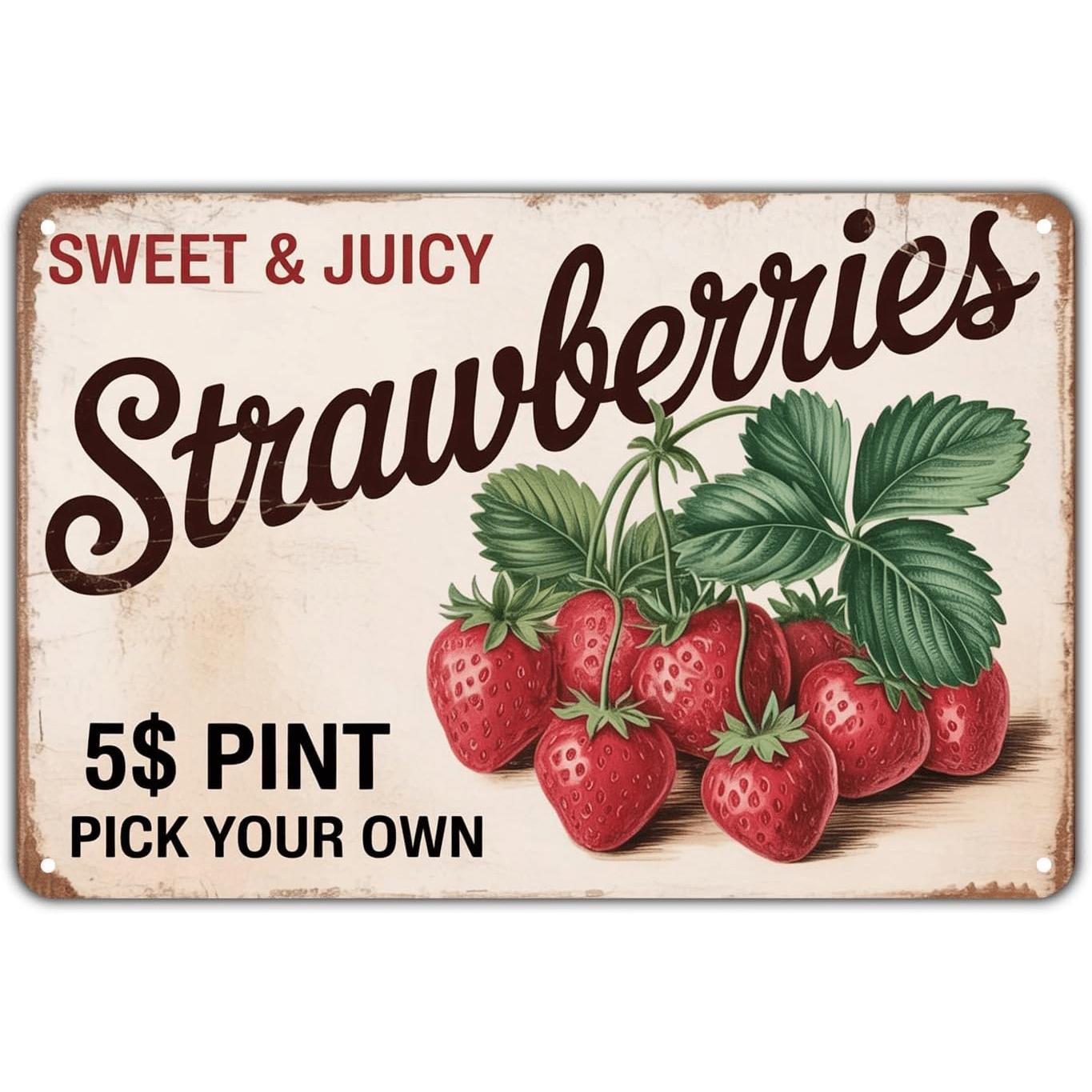 【20*30cm/8*12inch】2D Flat, [2D Flat] 1pc Perfect for Home Or Garden Decor Sweet Juicy Pint Offer with Lush Ripe Red Garden Strawberries Rustic Iron Wall Decor for Bar Perfect for Room Deco, Room Decor Retro Wall Decoration Metal Signs Wall Decor, 2D Flat