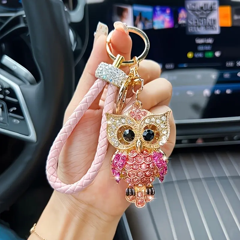 Owl Crystal Alloy Keychain, Lobster Clasp Design, Women's Wallet Charm, Car Key Decoration, Trendy Cute Keychain, Fashion Birthday Gift