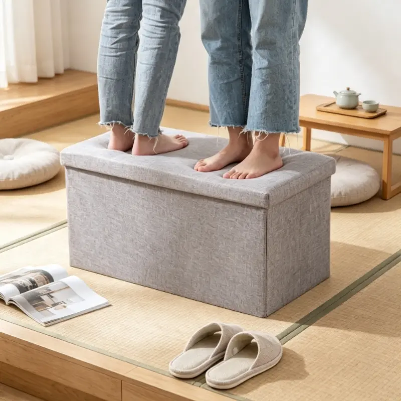 Multi-Functional Movable Storage Bench, Large Capacity Fabric Sofa Footstool, Dustproof Organizer for Living Room Bedroom, Space-Saving Rental Furniture