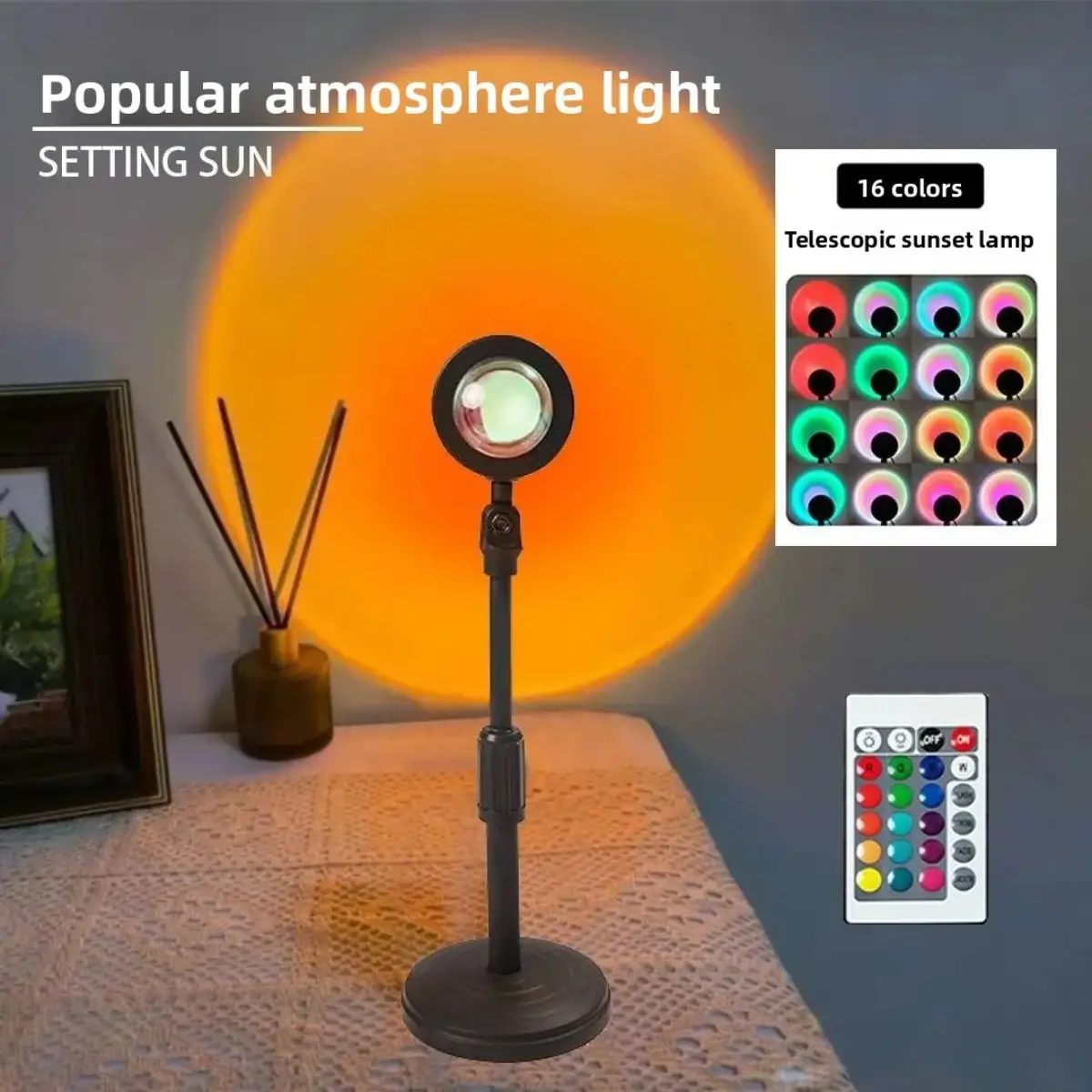 Sunset Projection Lamp – LED Ambient Mood Light for Bedroom, Desk Decor, Live Streaming & Photography
