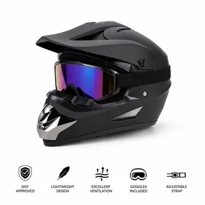 DOT Certified Full Face Motocross Helmet for Men, Matte Black Lightweight Offroad Helmet with ABS, EPS Foam, Goggles, Windproof Breathable Safety Gear for ATV, Dirt Bike