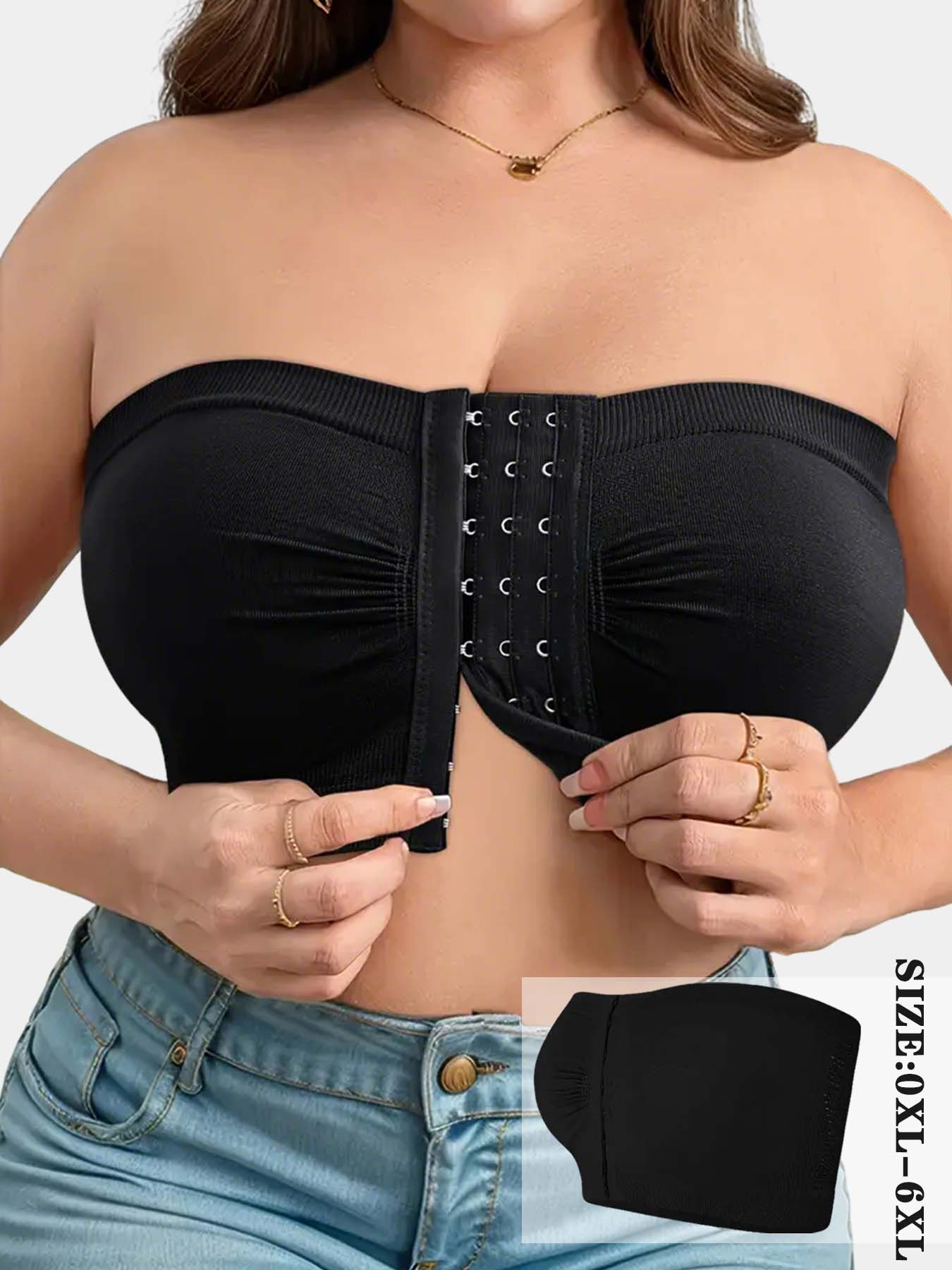 1/2/3/4/5PCS Plus Size Front Closure Wireless Bra, Comfortable Fit Breathable Underwireless Knit Bandeau Bra, Full Coverage Slimming Design Underwear
