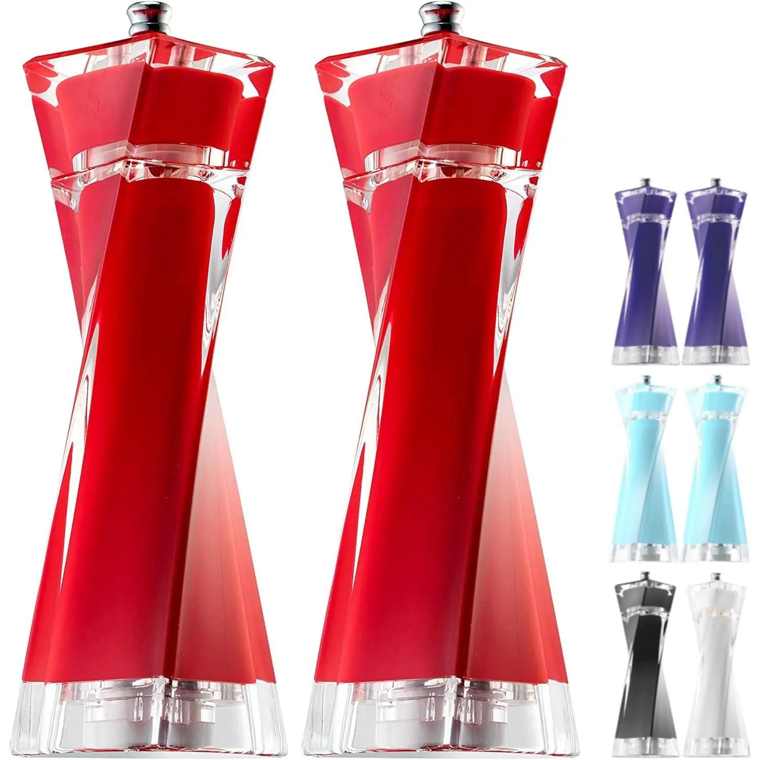 Acrylic Red Salt and Pepper Grinders Set | Sea Salt and Pepper Mills Easy to Use and Equipped with Adjustable Coarseness And Ceramic Mechanism | Unique Kitchen Gadgets | Premium Quality