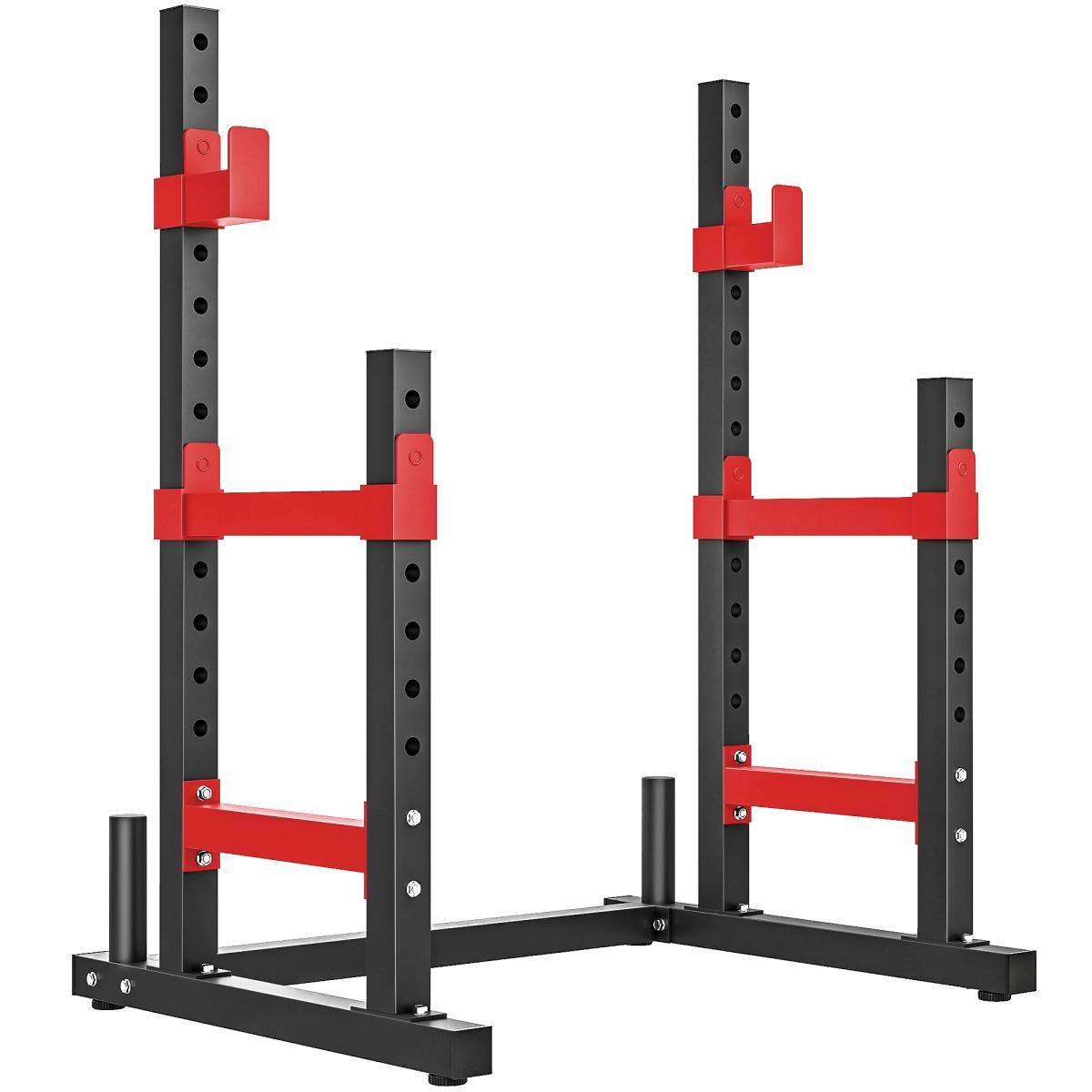 [Fahuac] Soozier Adjustable Squat Rack 660lbs Heavy Duty Bench Press Rack with Weight Plate Holders, 2-Tier Barbell Stand for Weight Lifting and Home Gym Strength Training, Height Adjustable,Red