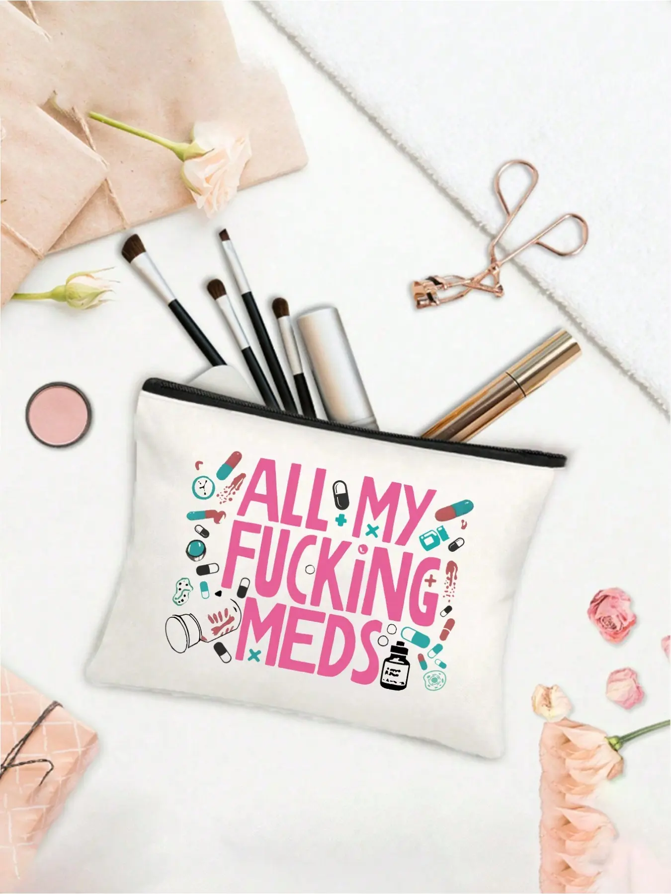Fun 'all My Damned' Canvas Pill Organizer Bag, Zipper Reusable Travel Medicine and Cosmetics Case, Perfect Gift for Women, Doctors, Patients
