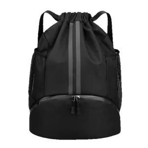 Drawstring Backpack Gym Bag with Shoes Compartment for Soccer, Basketball, Swim, Water-Resistant String Backpack Beach Cinch for Women Men