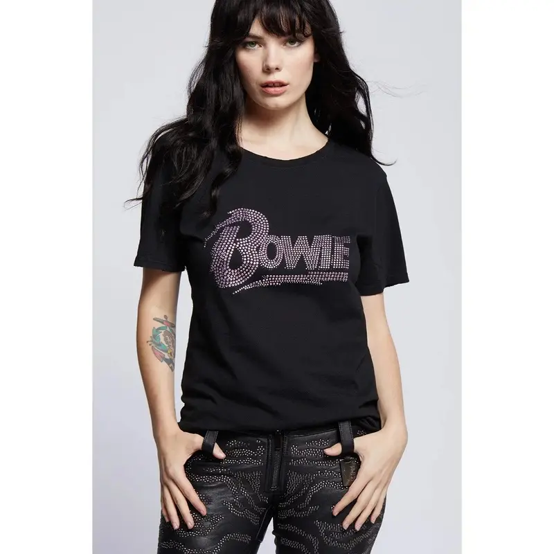 Women’s Crystal‑Glitter Retro Rock‑Style Boyfriend‑Fit Graphic T‑Shirt, Crew Neck Short‑Sleeve Relaxed Vintage Casual Printed Everyday Tee