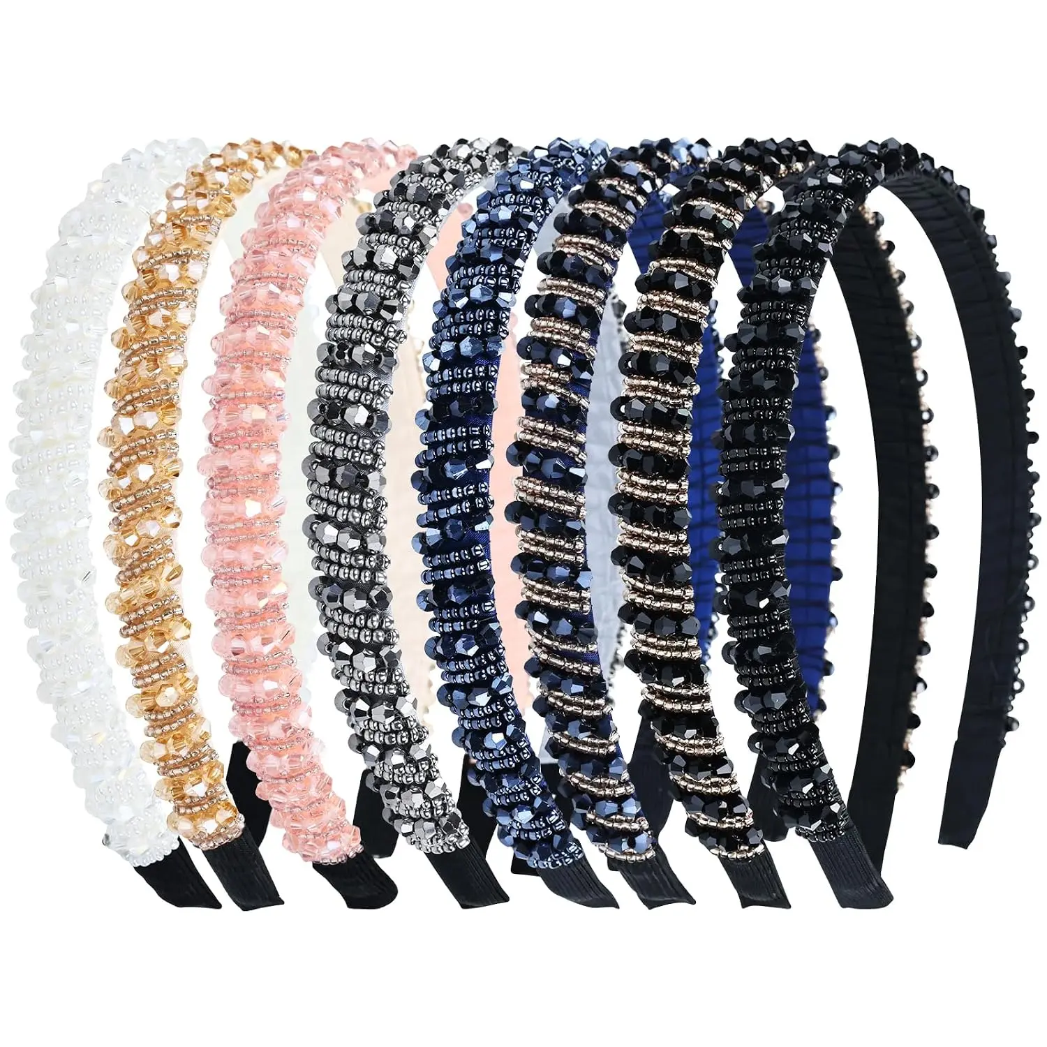 8 Pack Baroque Hairbands  Rhinestone Headband Beads  Jeweled Sparkly Glitter Bling Padded Wide Headbands  Hair Bands Thick Hair Holder Accessories for Women Girls