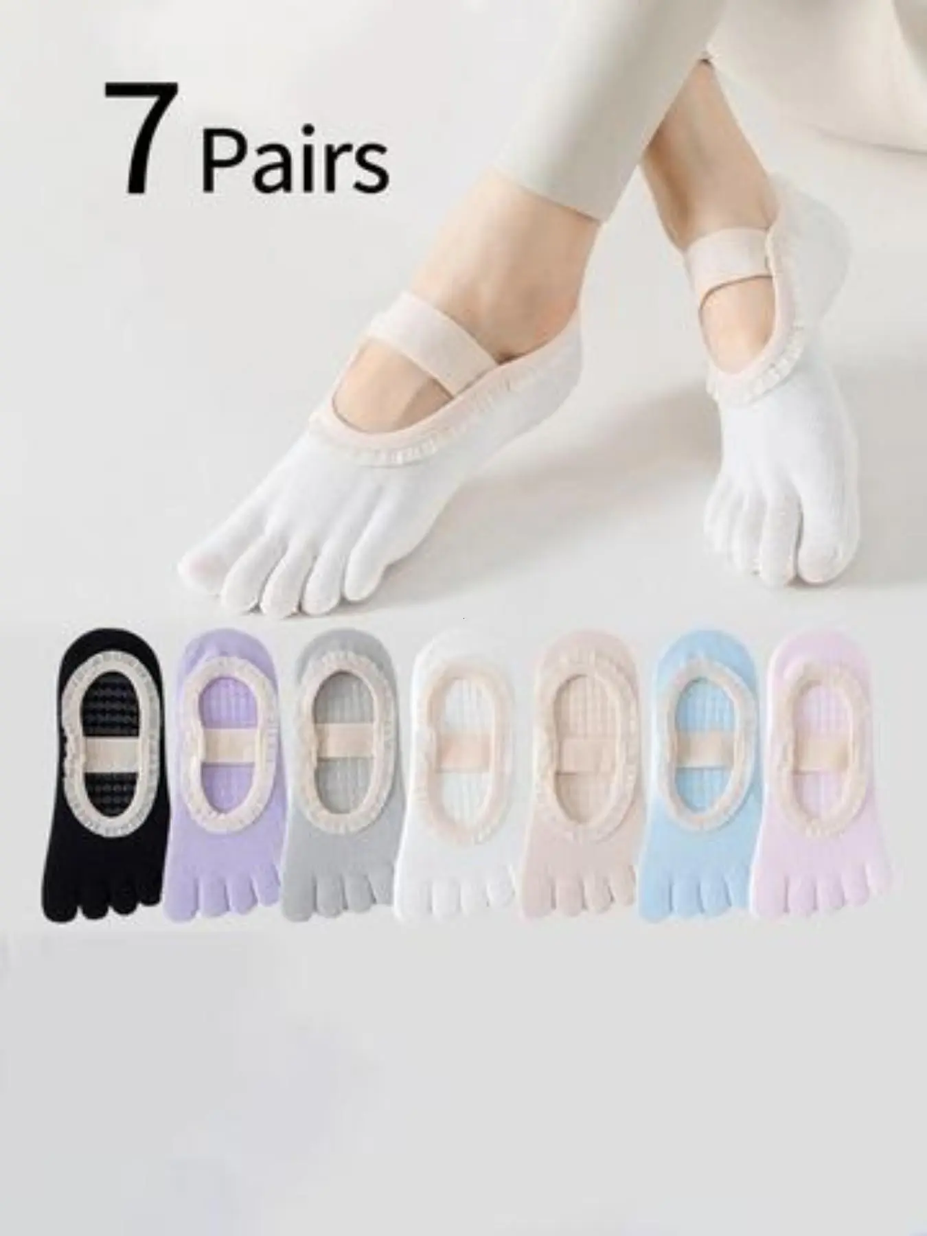 7 Pairs Women's Ankle Socks, Ballet Edge Five-Finger Yoga Socks, Non-Slip Indoor Pilates Sports Socks, Moisture-Wicking Quick-Dry, Ideal for Yoga, Dance, Pilates, Indoor Fitness