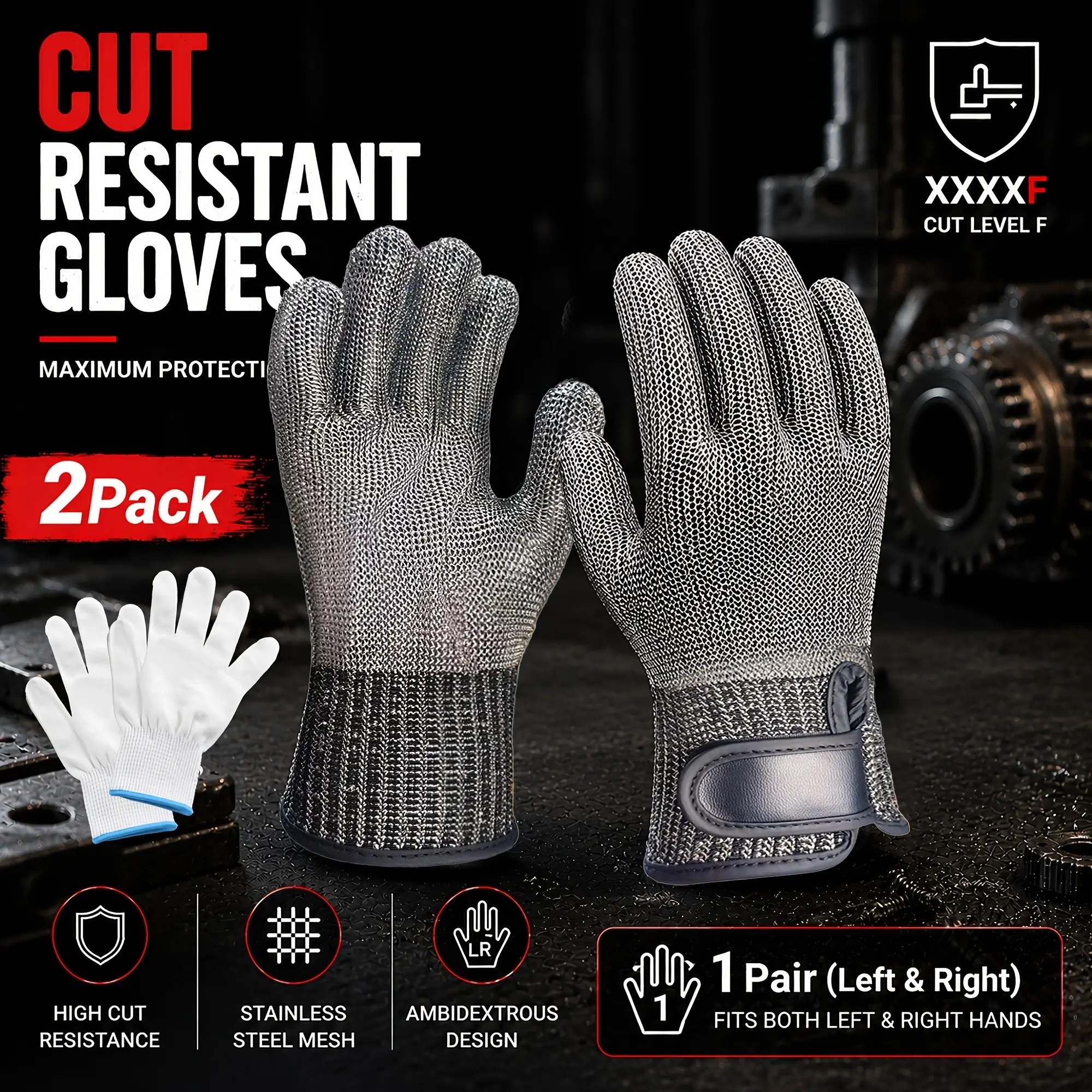 Joisiv A9 Cut-Resistant Gloves, Stainless Steel Mesh Safety Gloves, Adjustable Wrist Strap, Left/right Hand, Ideal for Glass Handling, Gardening, Industrial Use