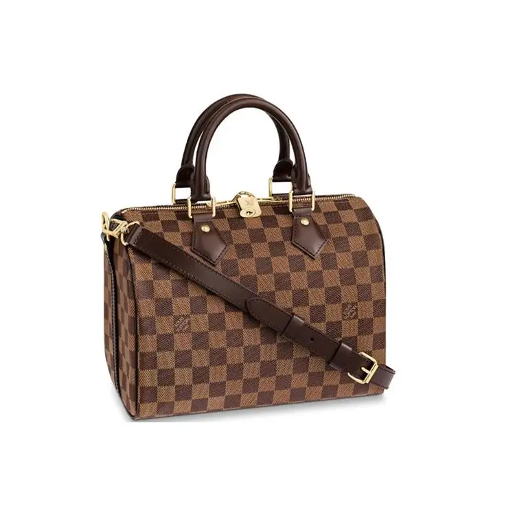 Women's Louis Vuitton Speedy 25 Checkerboard Pillow Bag - Coated Canvas, Tan Brown, Checkered, Classic, Dual-Handled, Eco-Innovative, Elegant Shoulder & Handheld Women's Handbag, Checkered Women's Handbags, Classic Women's Handbags