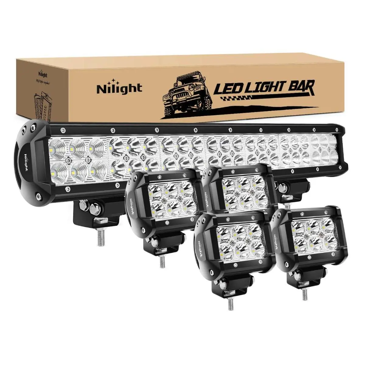 Nilight High-Power 20in 126W Spot-Flood Combo LED Lightbar with 4PCS 4in 18W Spot LED  Fog , Bright Illumination Off-Road Truck Accessories, Car Accessories for Off-Road Vehicles, Auto Parts Accessories light pod
