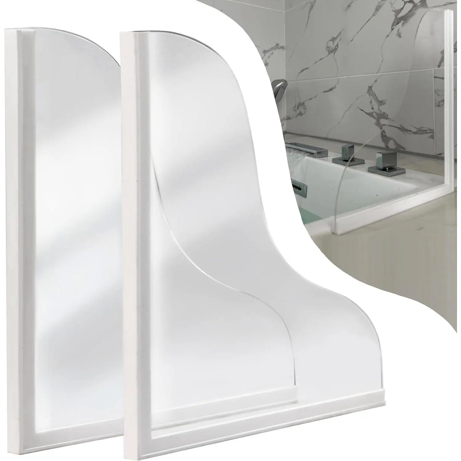 2 Pack Updated Shower Splash Guard, Large Splash Guards for Bathtub, Consists of Silicone Base and Acrylic Plate, Keep Water in Shower or Bath, Shower Corner Splash Guard