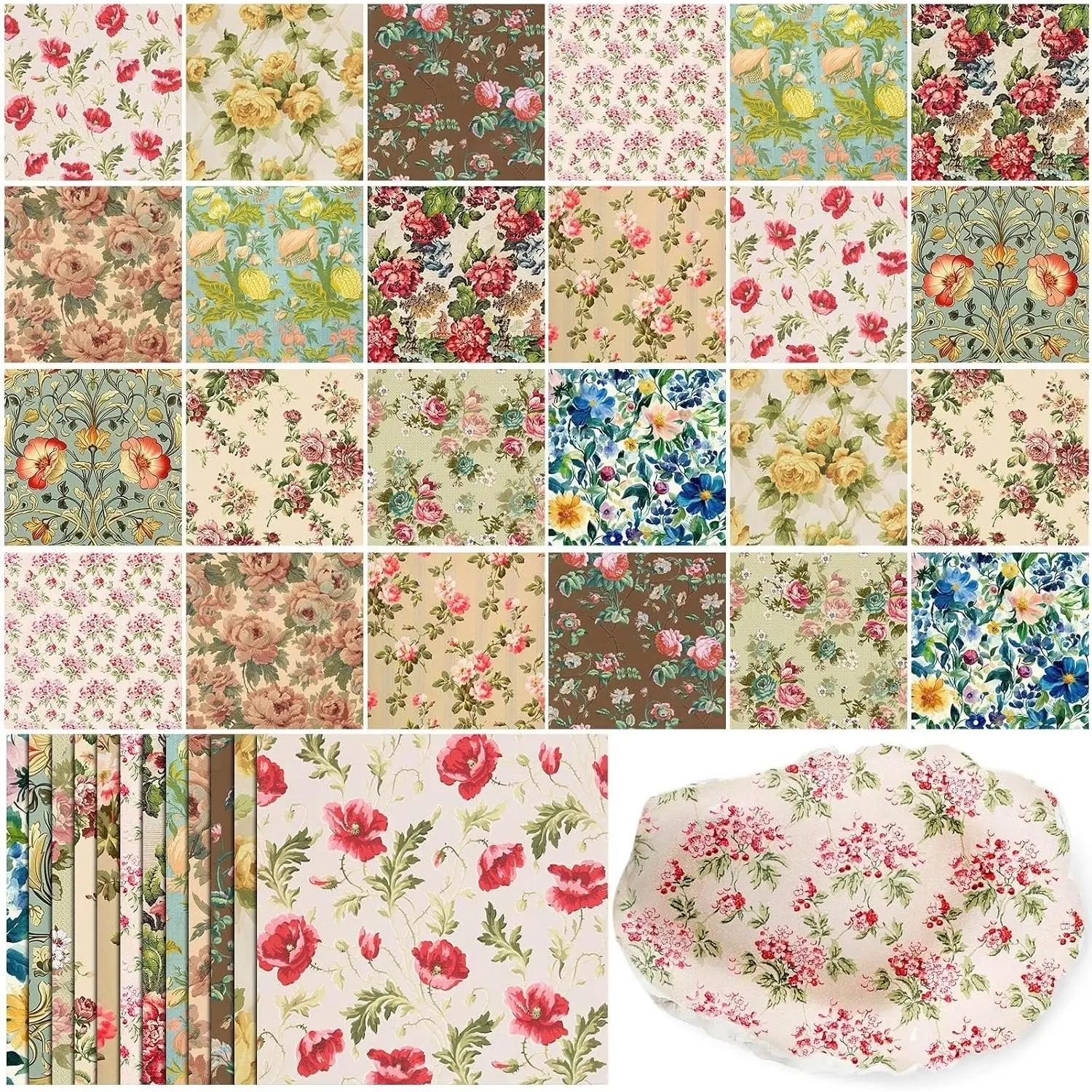 48 Pack 12 Styles Vintage Fall Floral Napkins for Decoupage Decoration, 13 Inch