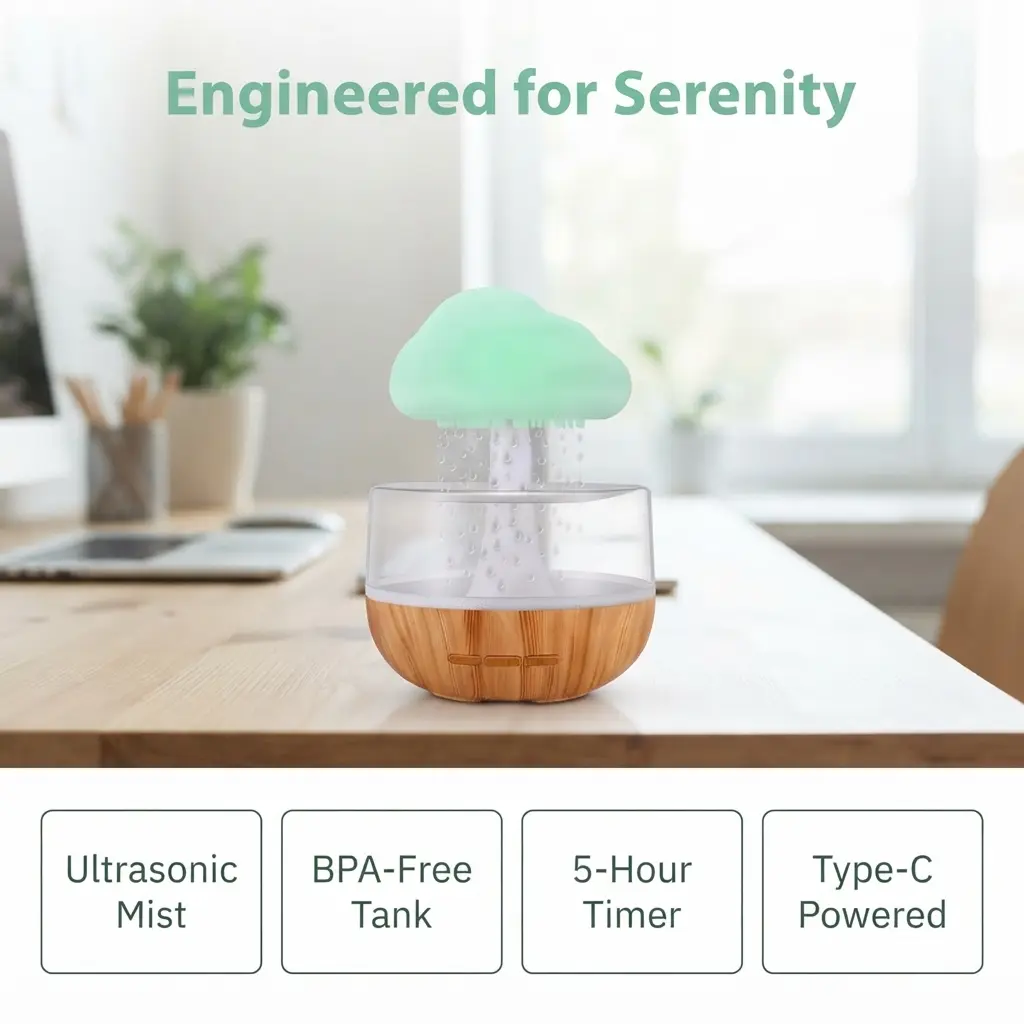 Cloud Raindrop Humidifier for Home, Rain Cloud Gradient Atmosphere Colorful Light, Rain Shower Mushroom Lamp, Essential Oil Aroma Diffuser