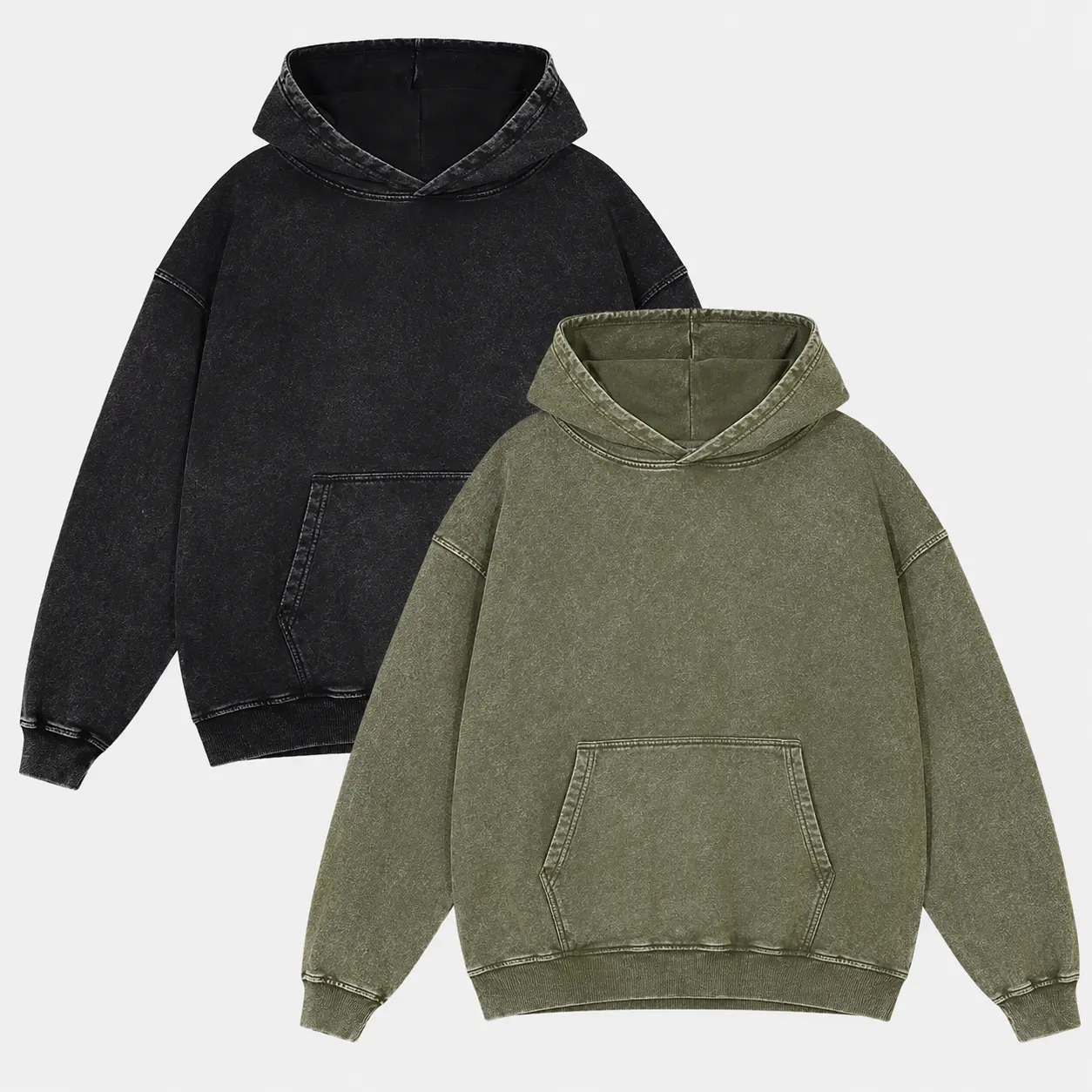2 Pack Unisex Acid Wash Hoodies, Oversized Heavyweight Sweatshirts for Daily Wear, Streetwear, Travel and Outdoor