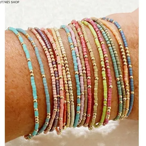 Women's Boho Bead Bracelet Set - 19-Strand Vibrant Synthetic Colorful Bead Mix Elastic Bracelets, Casual Easy-Wear Light Allday Wear Pull-On Fashion Jewelry Accessory