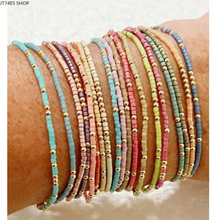 19 Pack Bohemian Multi-Color Seed Bead Stackable Bracelets, CCB Beaded Strand Hand Jewelry, Casual Beach Vacation Daily Layering Wrist Accessories for Women