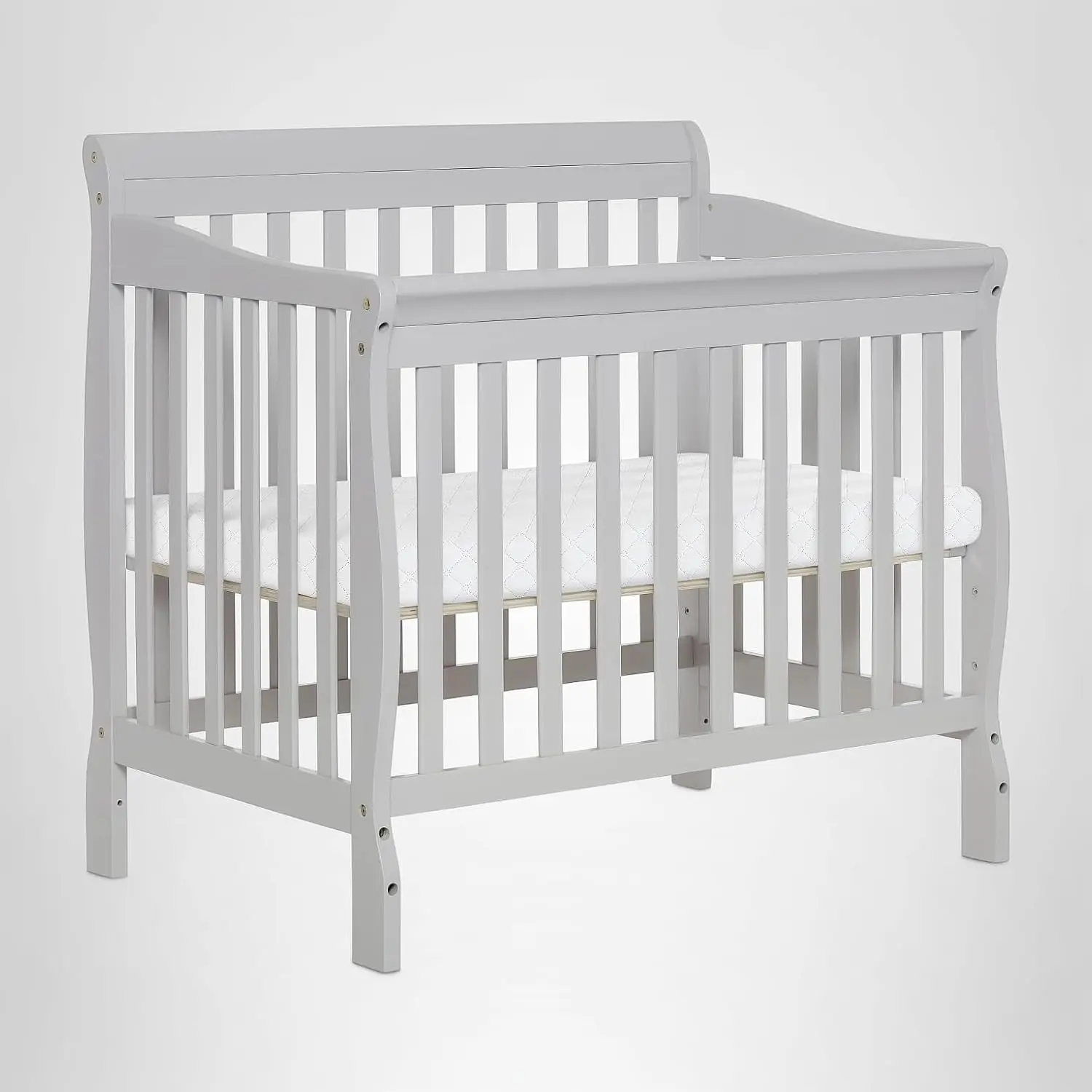Dream On Me Aden 4-in-1 Convertible Mini Baby Crib, GREENGUARD Gold & BSA Certified, Sustainable Pinewood, Non-Toxic Finish, 3 Mattress Heights, Converts to Mini Day & Twin-Size Bed - Grey