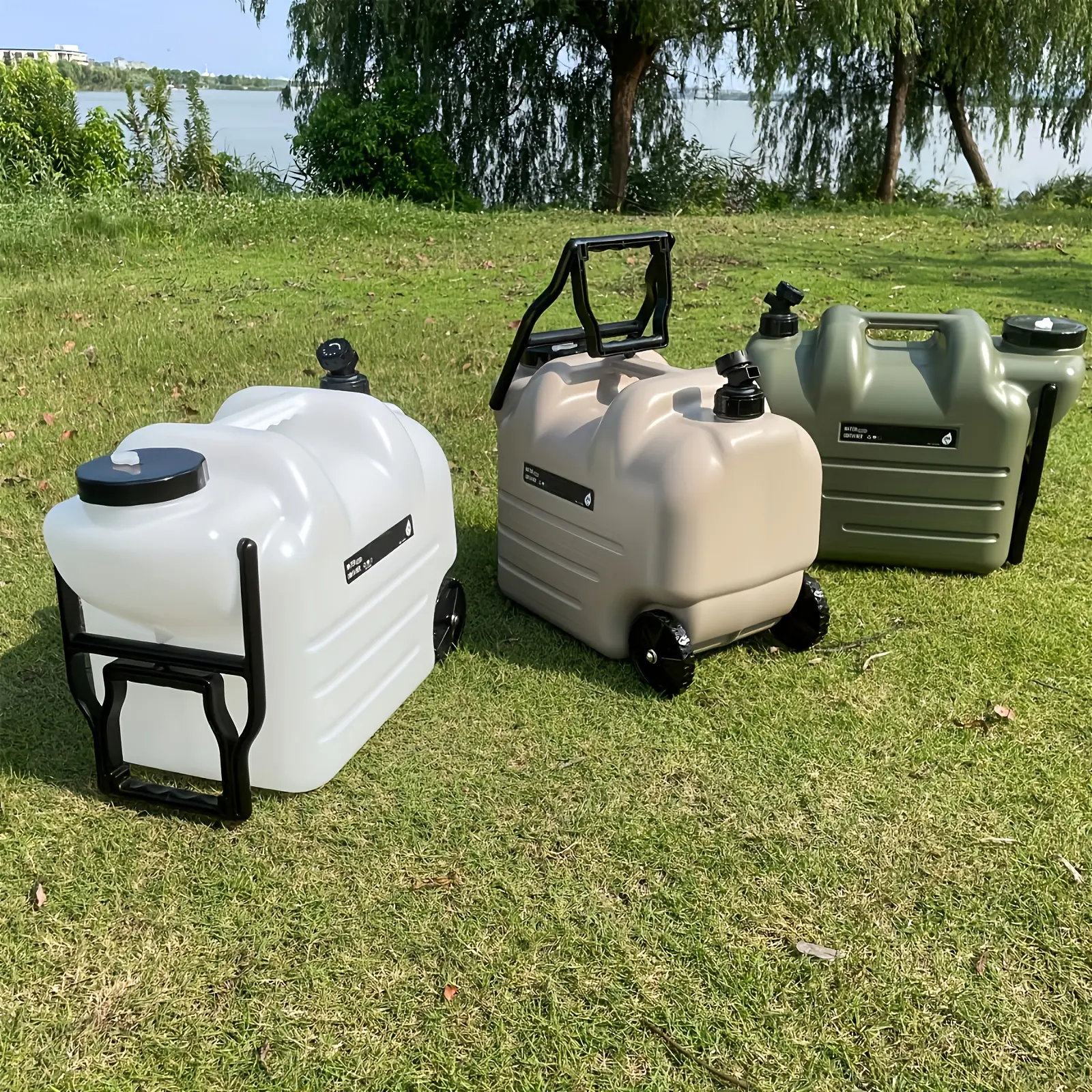 [Outdoor Camping Picnic] 7.4Gal/28L Water Bucket With Wheels And Pull Rods, Portable Large Capacity PE Square Water Container For Outdoor Camping Hiking Picnic