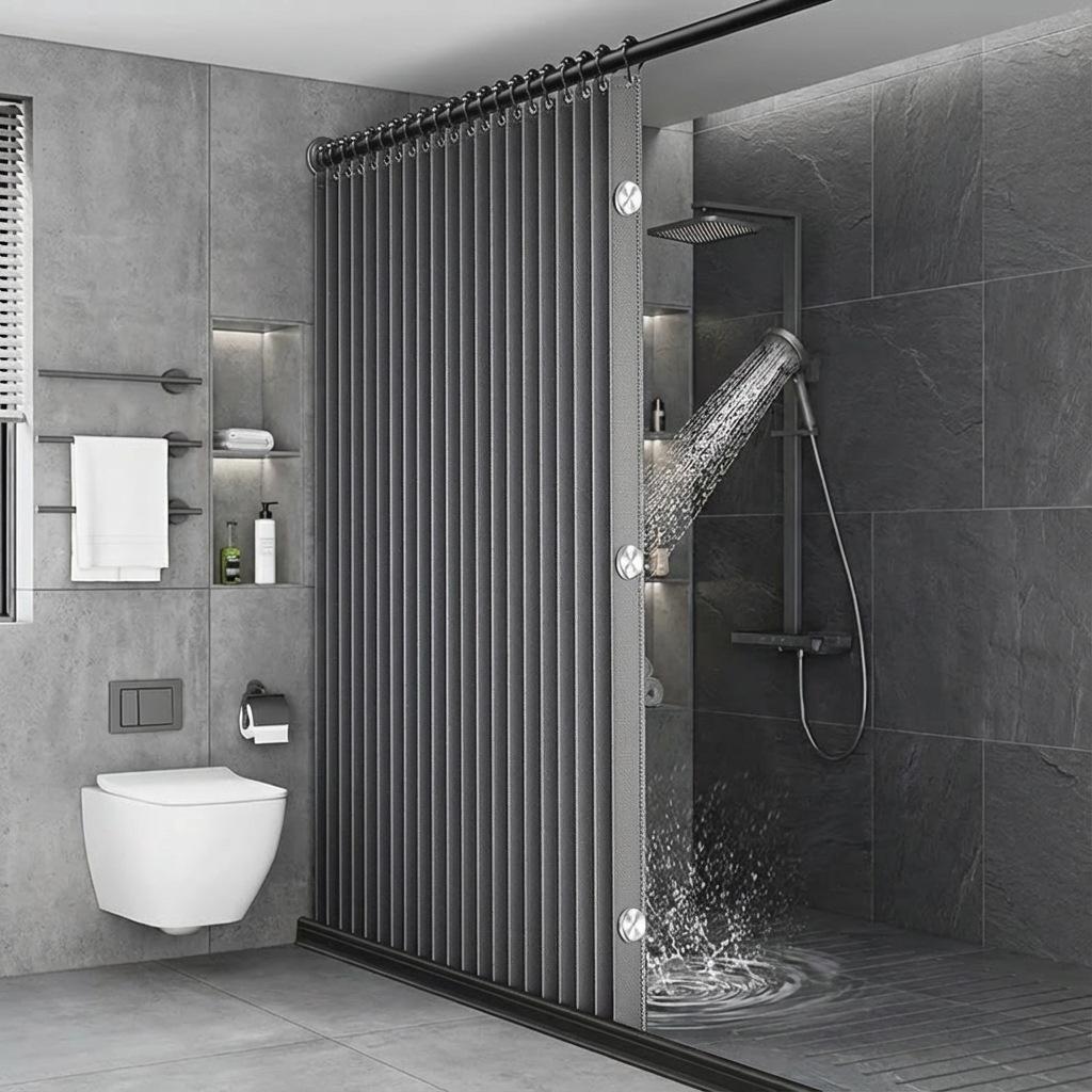 Foldable Magnetic Shower Curtain, Waterproof, Mold-Proof, No Drilling Required, Thickened, Light-Blocking, Partitioning Shower Curtain