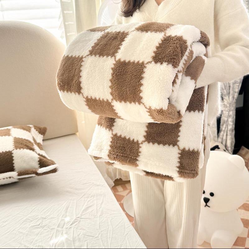 Checkerboard Pattern Blanket, 1 Count Soft Comfortable Warm Throw, Air-conditioned Room Blanket, Warm Nap Blanket for Home & Office, Soft Comfy Blanket, Plaid Pattern Blanket
