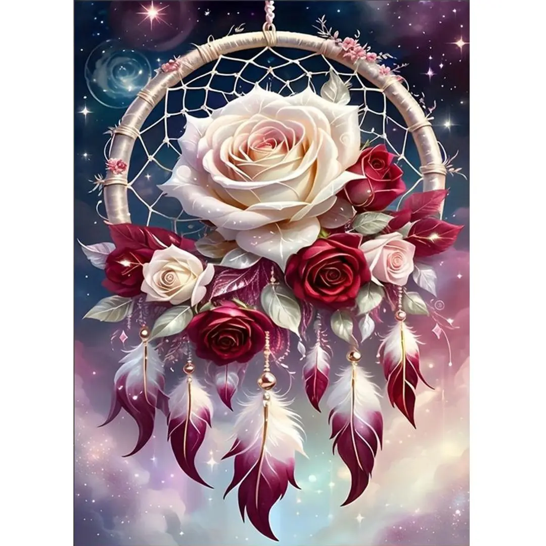 Flower Dream Catcher Pattern DIY Diamond Arts Colorful Painting Kit without Frame, DIY 5D Diamond Arts Colorful Painting Kit, Wall Art Decor for Home, Diamond Painting Kits, Craft, Handicraft
