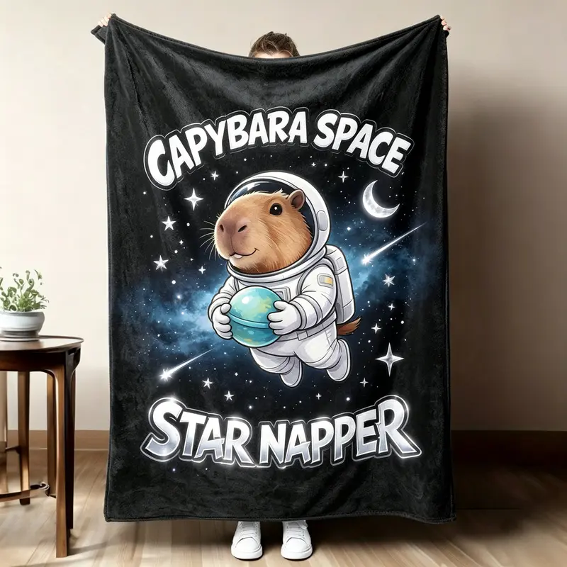 Interstellar Astronaut Holding Planet Capybara Creative Blanket, Space-Themed Soft All-Season Portable Car Blanket