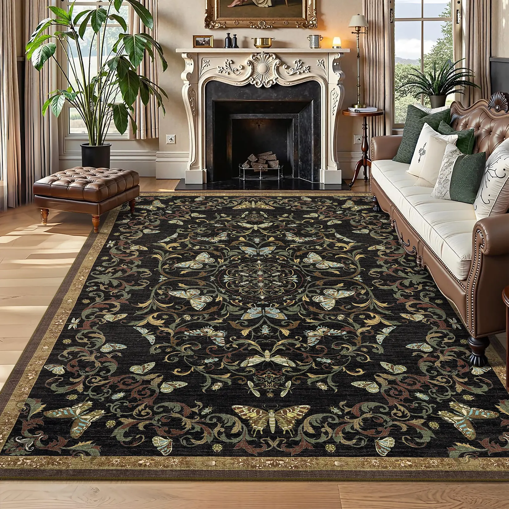Machine Washable Runner Rug Area Rugs Non Slip Faux Wool Floral Hallway Carpet for Kitchen Entryway Laundry Soft Stain Resistant Floor Mat