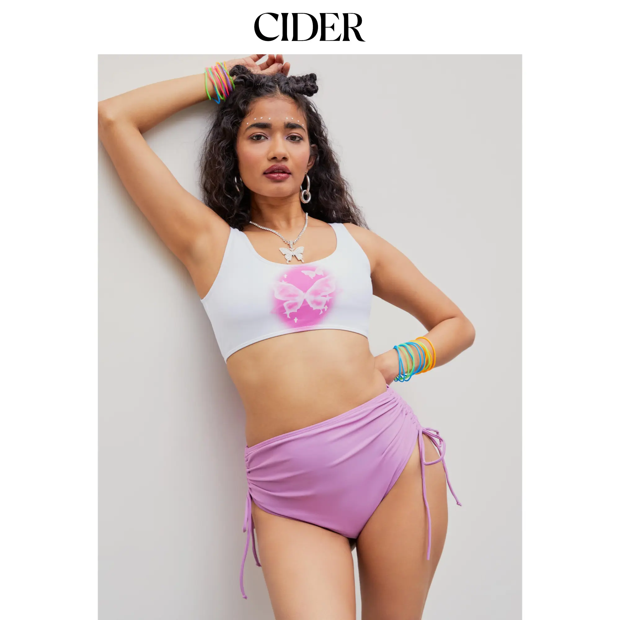 Cider [size 4-8] Butterfly Drawstring Tankini Swimsuit