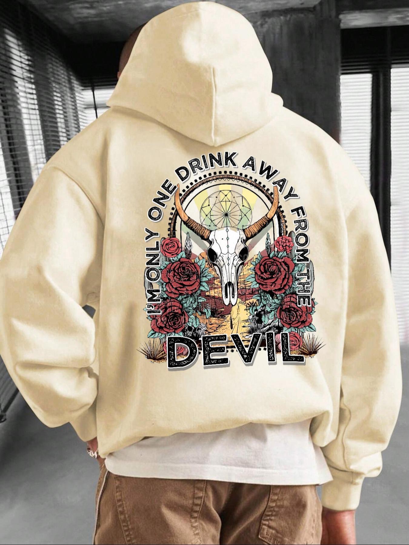 Men's Letter, Virgin Mary, Graphic Print Drop Shoulder Hoodie