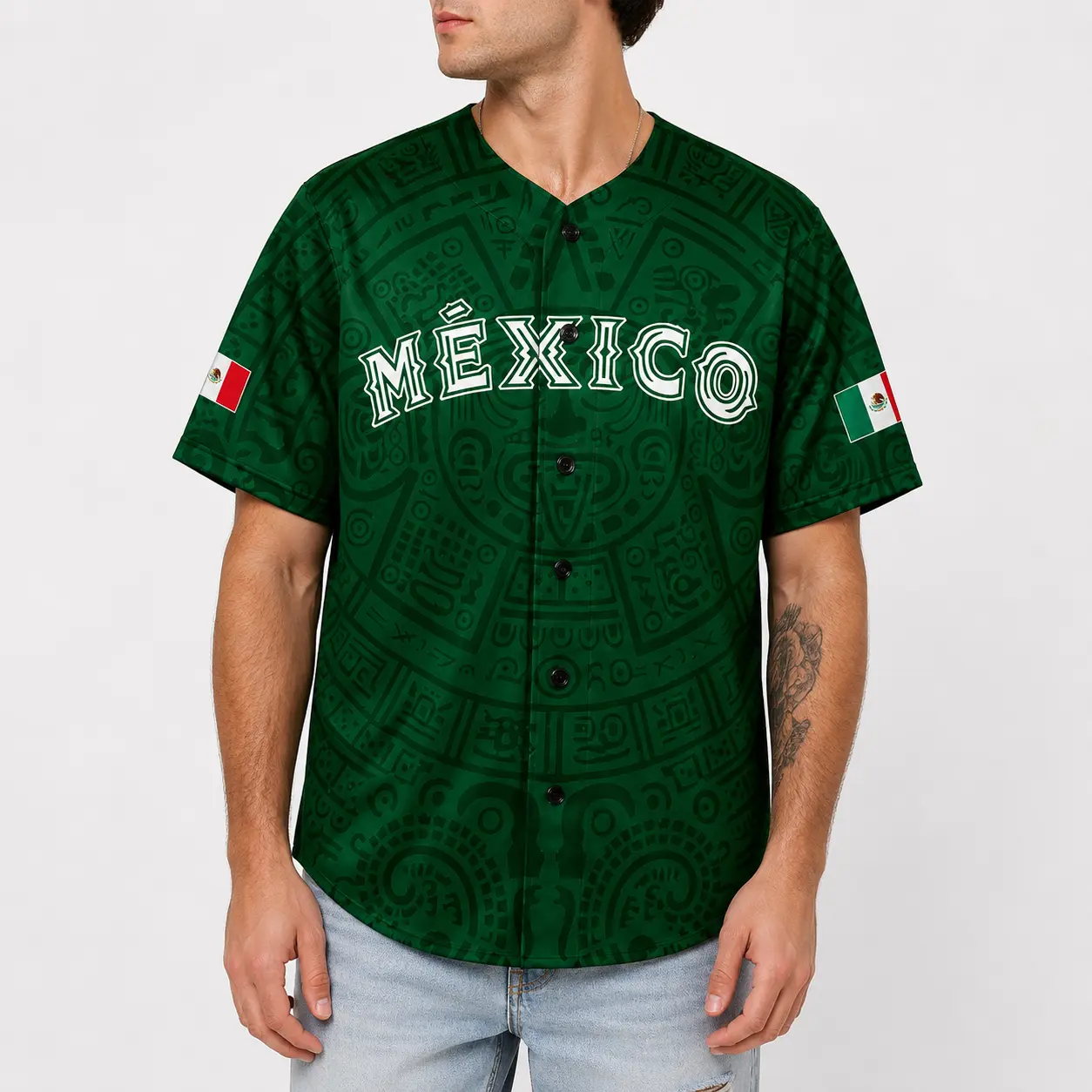 Mexico Baseball Jersey Button Down Shirt, Mexican Flag Aztec Graphic Short Sleeve V Neck Sports Jersey for Men Women, Breathable Summer Game Day Cinco de Mayo BBQ Party Outfit,clothes,outfits,men's wear,men fashion,summer men clothes,fashion men clothes t