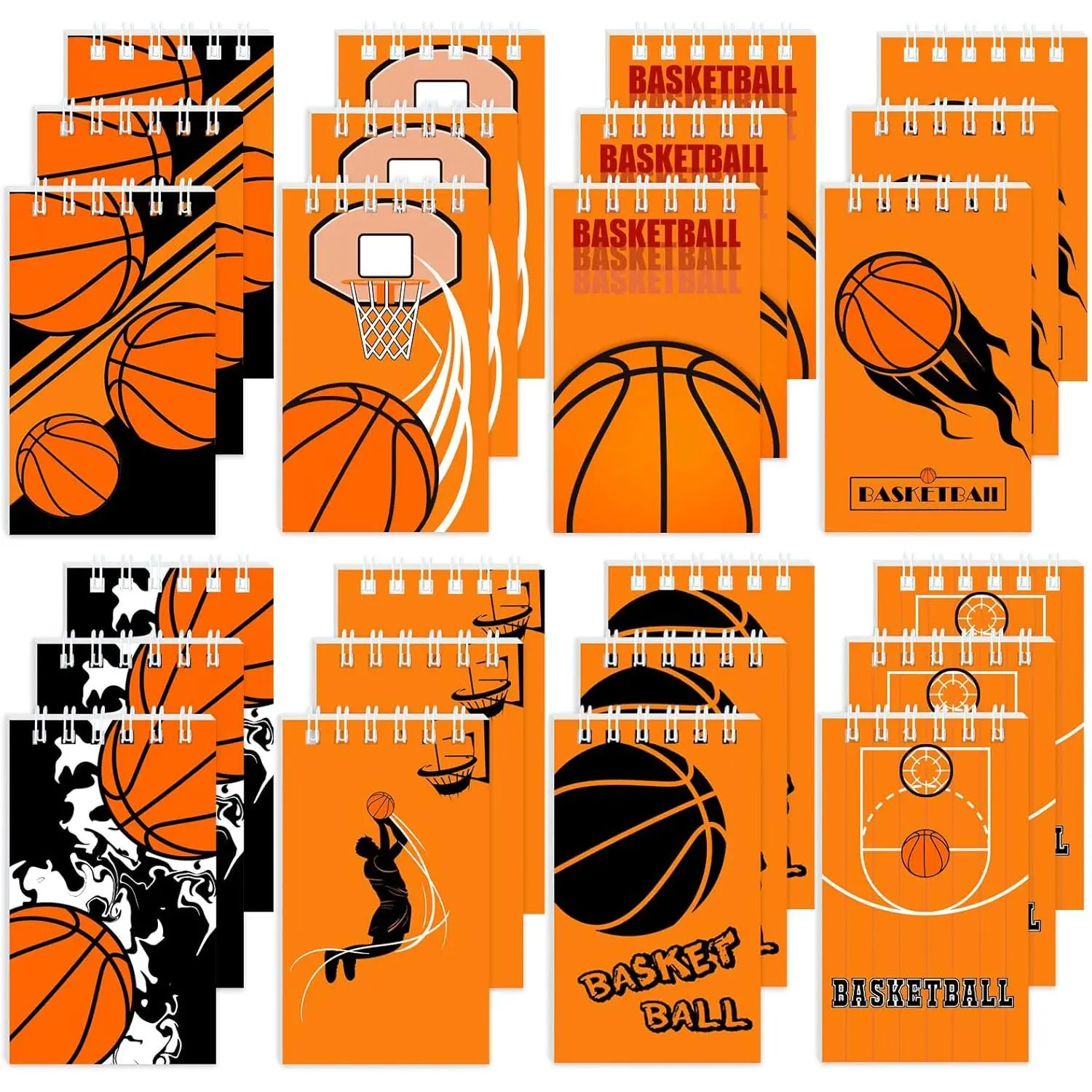 Basketball Mini Spiral Notepads - 24 Count, 8 Multicolor Styles, 20 Pages, 6x10 cm, Modern Pocket Notebooks for Anniversary Party Supplies, Party Favors for Neighbors