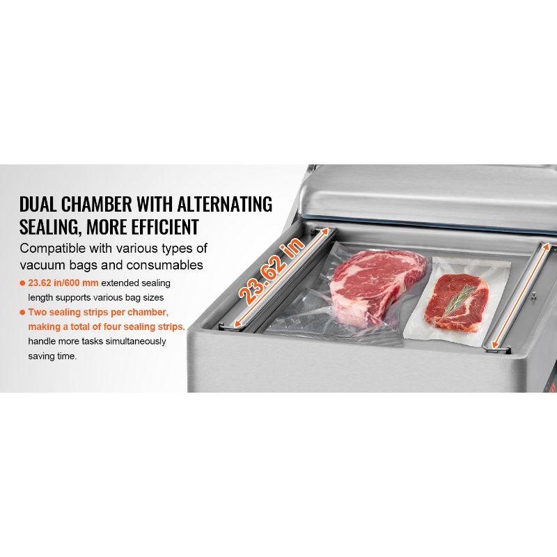 VEVOR Chamber Vacuum Sealer, 1200W Sealing Power, Vacuum Packing Machine for Wet Foods, Meats, Marinades and More, Compact Size with 23.6 in Sealing Length, Applied in Home Kitchen and Commercial Use
