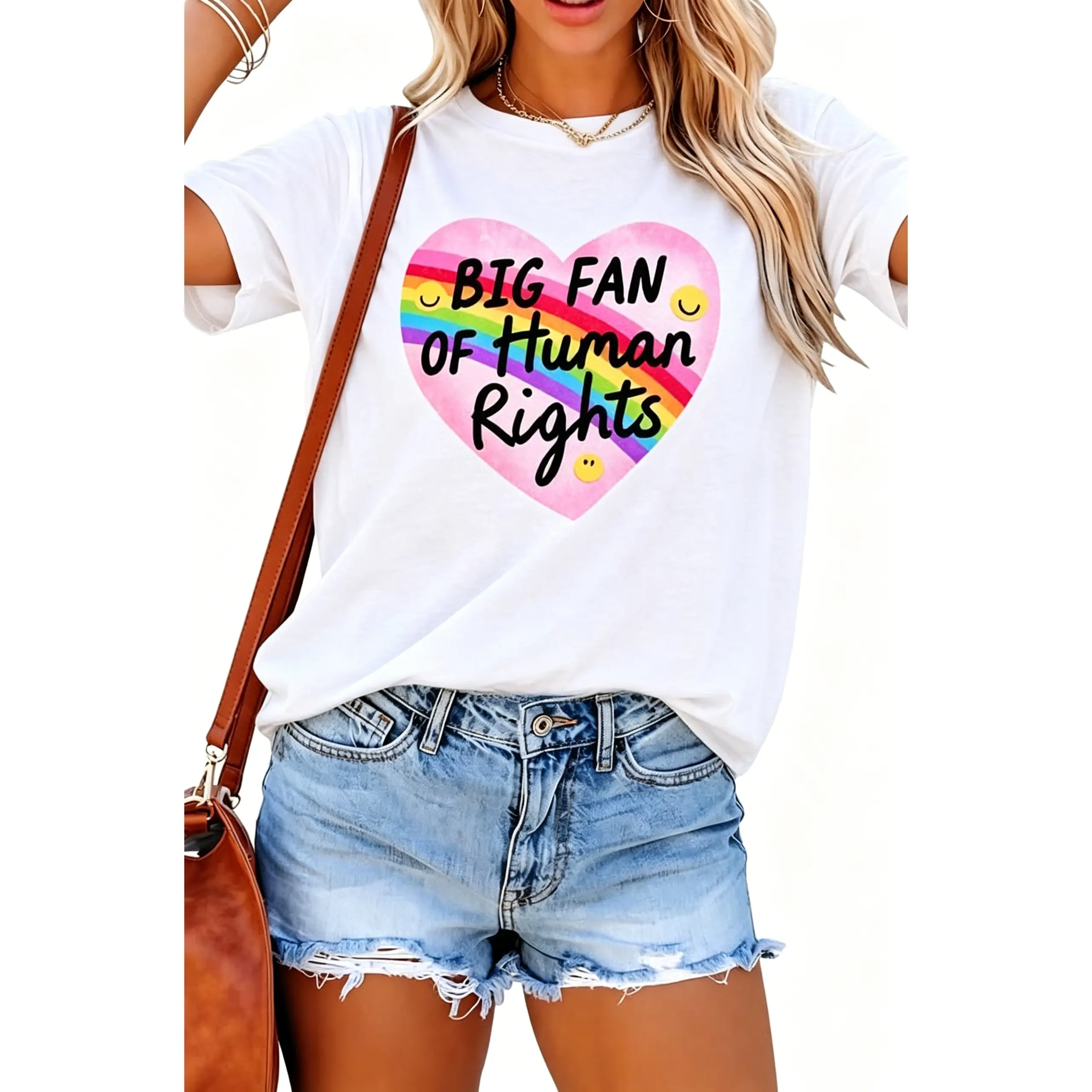 Big Fan of Human Rights Shirt Equality T-Shirt for Women Social Justice Short Sleeve Top Rainbow Tee Tops