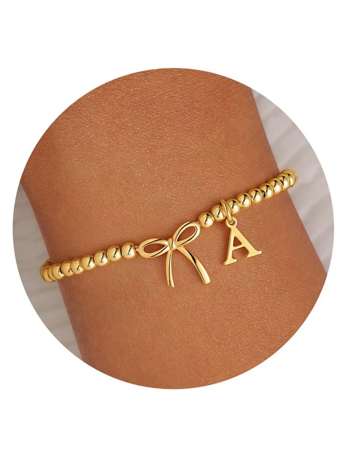 Bowknot Design Initial Bracelet, Letter Link Bracelet, Initial Letter Bracelets, Fashion Jewelry for Party, Daily Decor, Fashionable Bracelet,Birthday gift/Christmas gift/Mother's Day gift/sisters gift