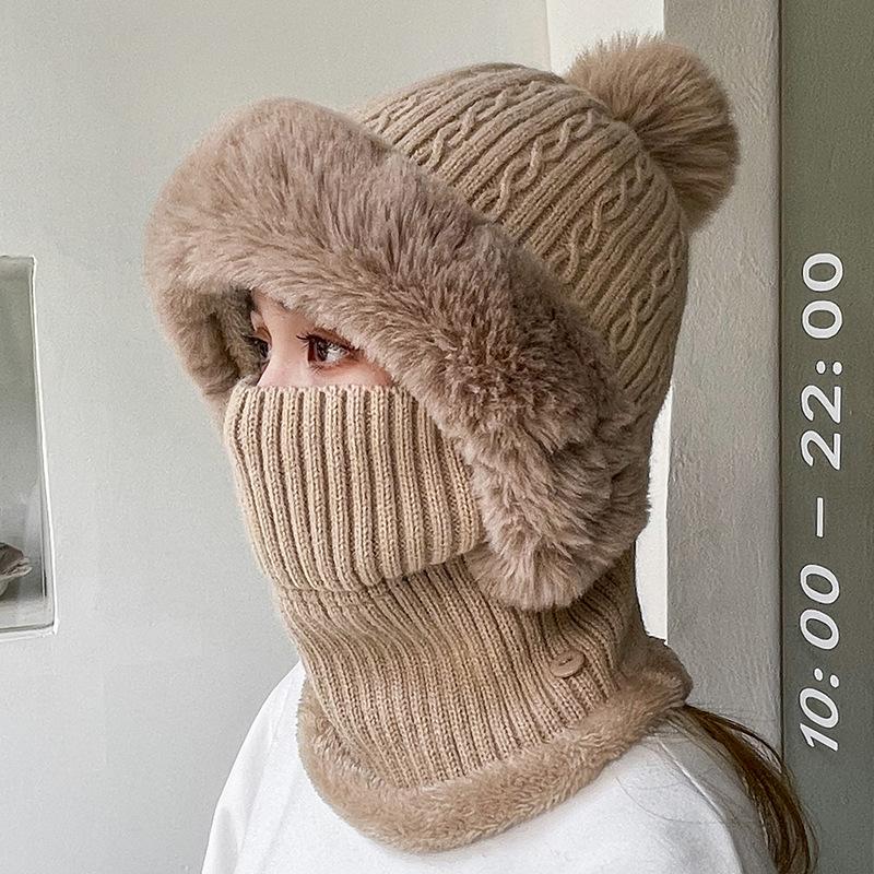 Winter Knitted Balaclava with Faux Fur Lining, Warm Full Face Coverage Beanie with Ear Flaps and Neck Gaiter, Stylish Ski Mask for Cold Weather Outdoor Activities Like Skiing and Snowboarding