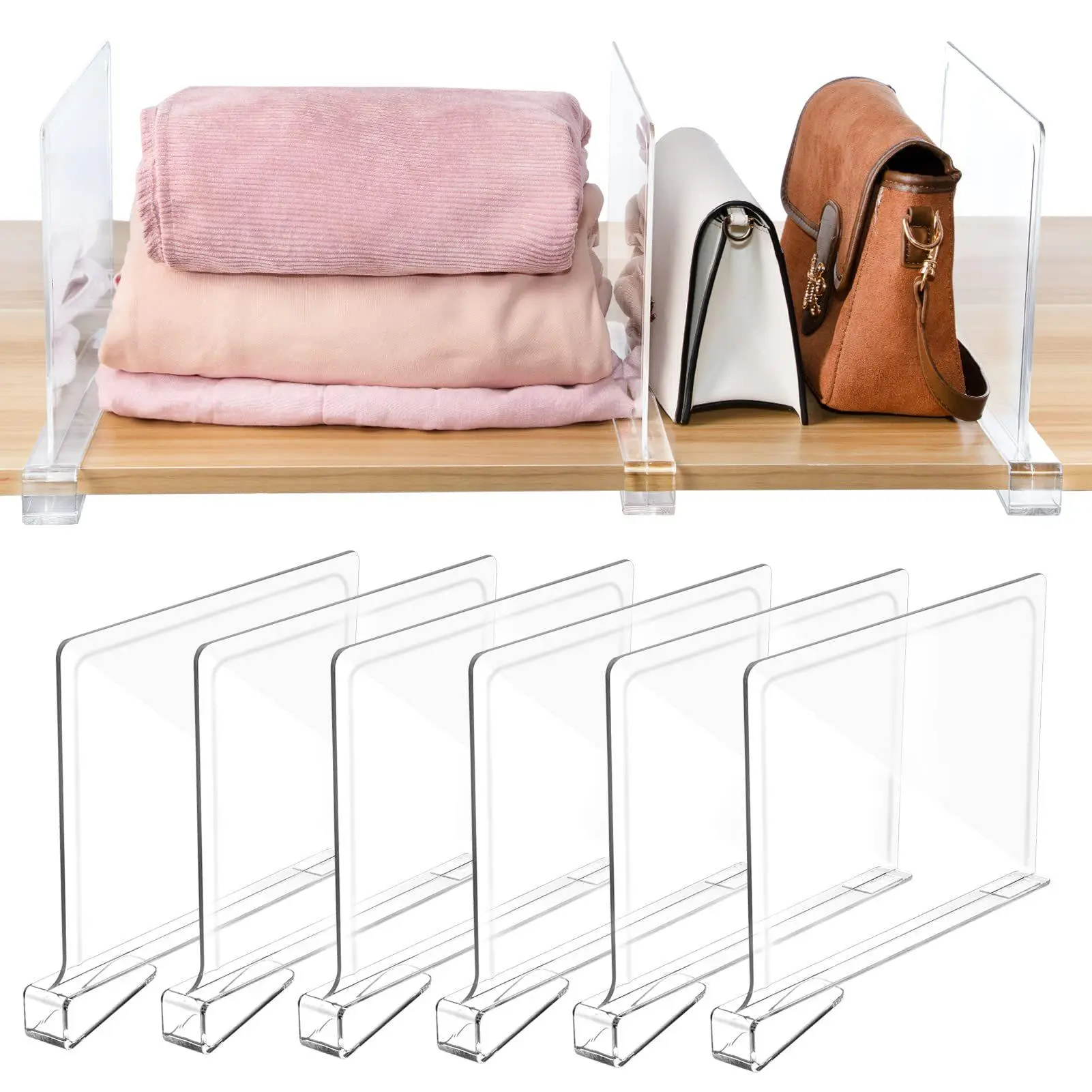 Clear Shelf Divider, 8 Counts Adjustable Acrylic Shelf Divider, Shelf Divider for Clothes, Books, Home Organizer for Bedroom & Kitchen