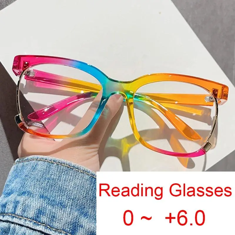 2026 new hot item   Fashion Half Frame Square Reading Glasses Women Brand Designer Rainbow Eyeglasses Popular Colorful Blue Light Glasses