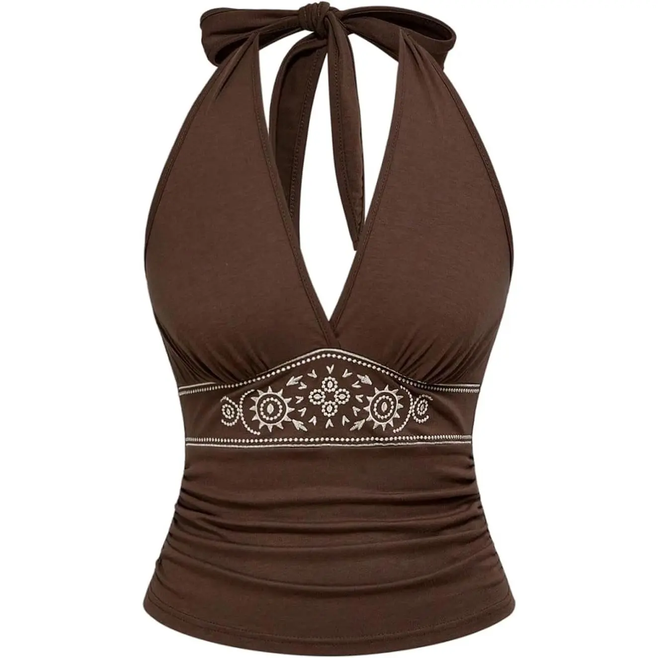 Women's Western Backless Halter Tank Top - Slim, Sleeveless 70s Hippie Boho Cowgirl Outfit for Going Out, Pair with High Waist Skirts