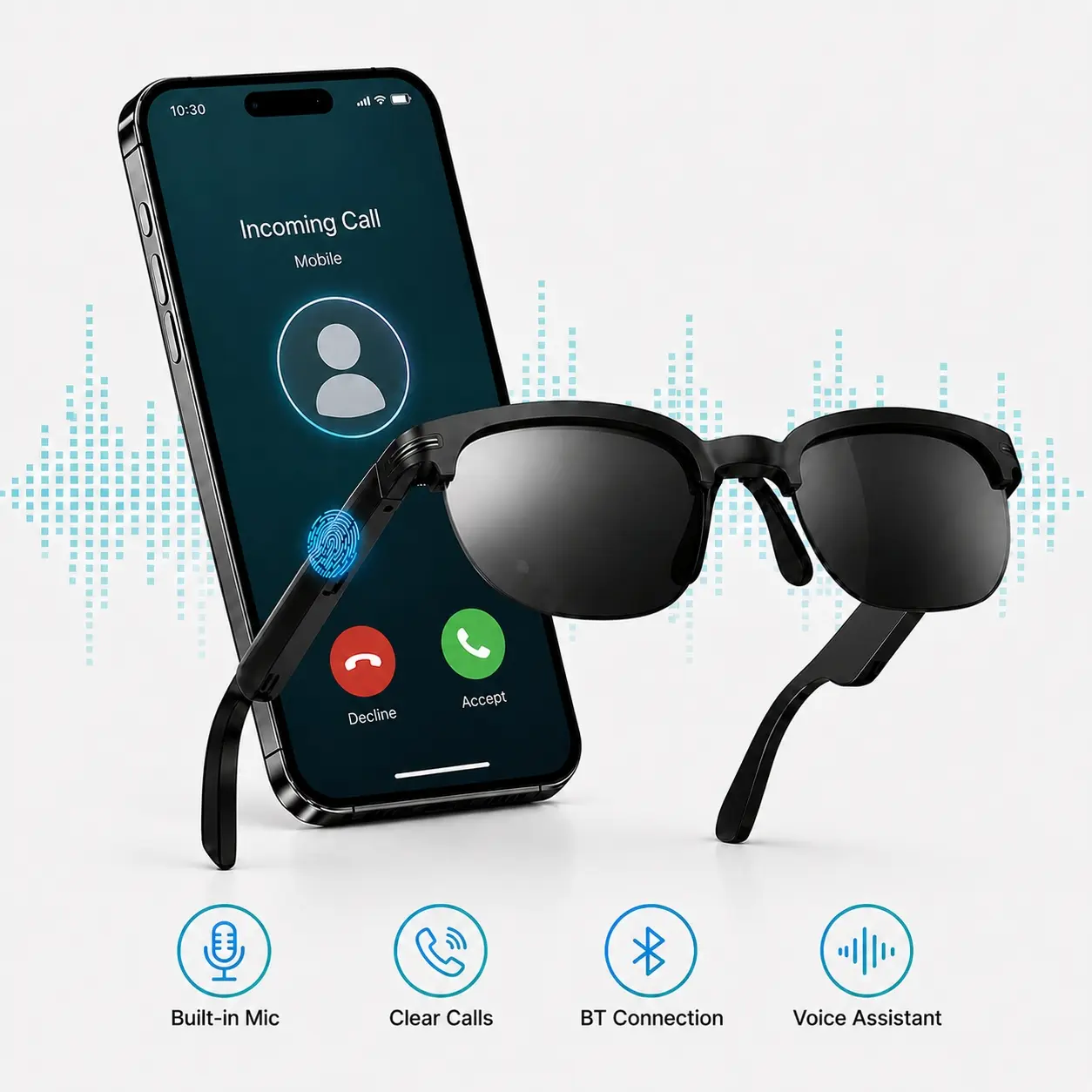 Smart Glasses Bluetooth for Men Women, Open-Ear Multifunctional Audio Sunglasses with Built in Speakers and Mic, Music, Hands-Free Calls, Voice Assistant and UV Protection